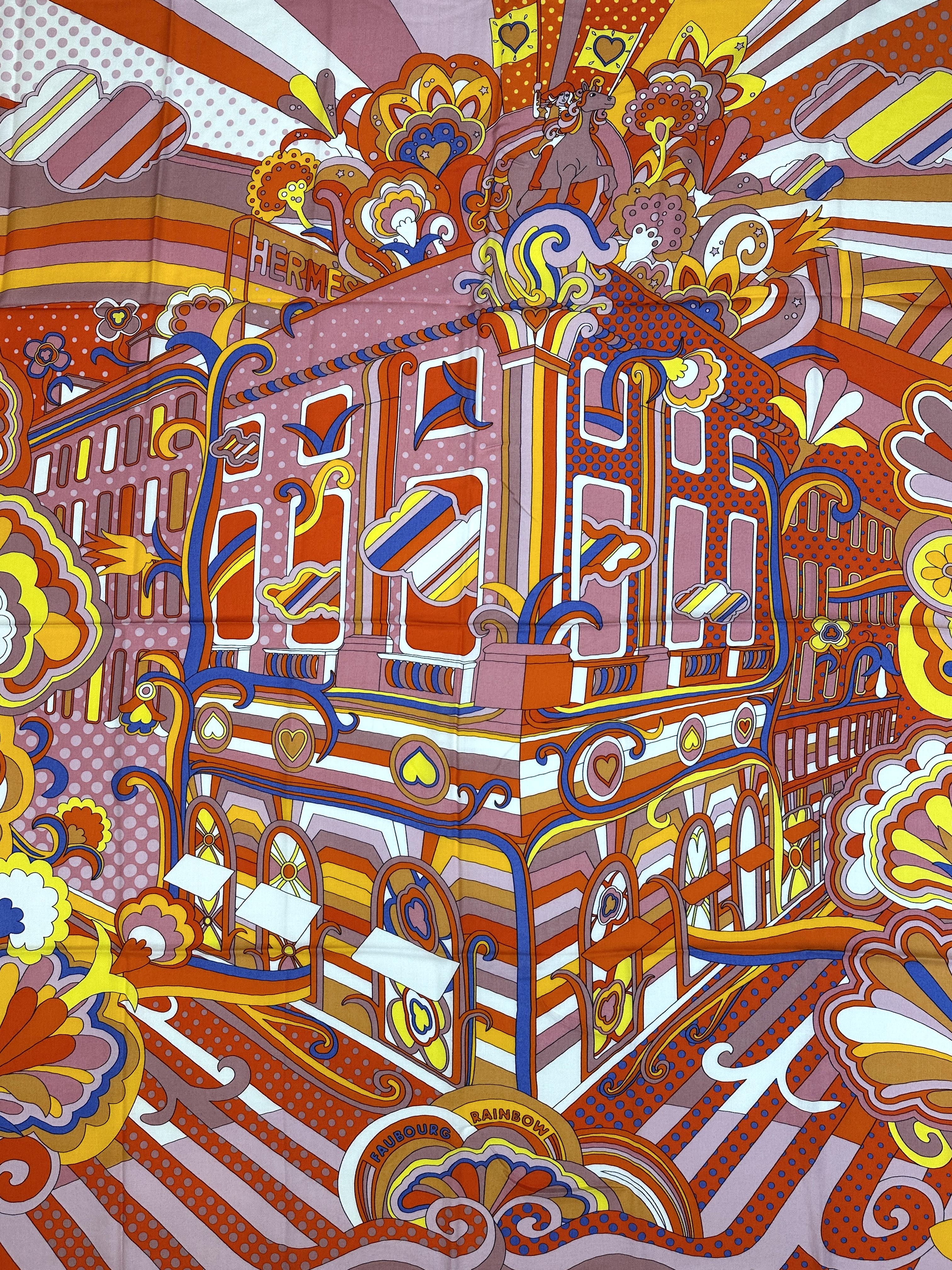 Hermès Faubourg Rainbow Cashmere Silk 140
