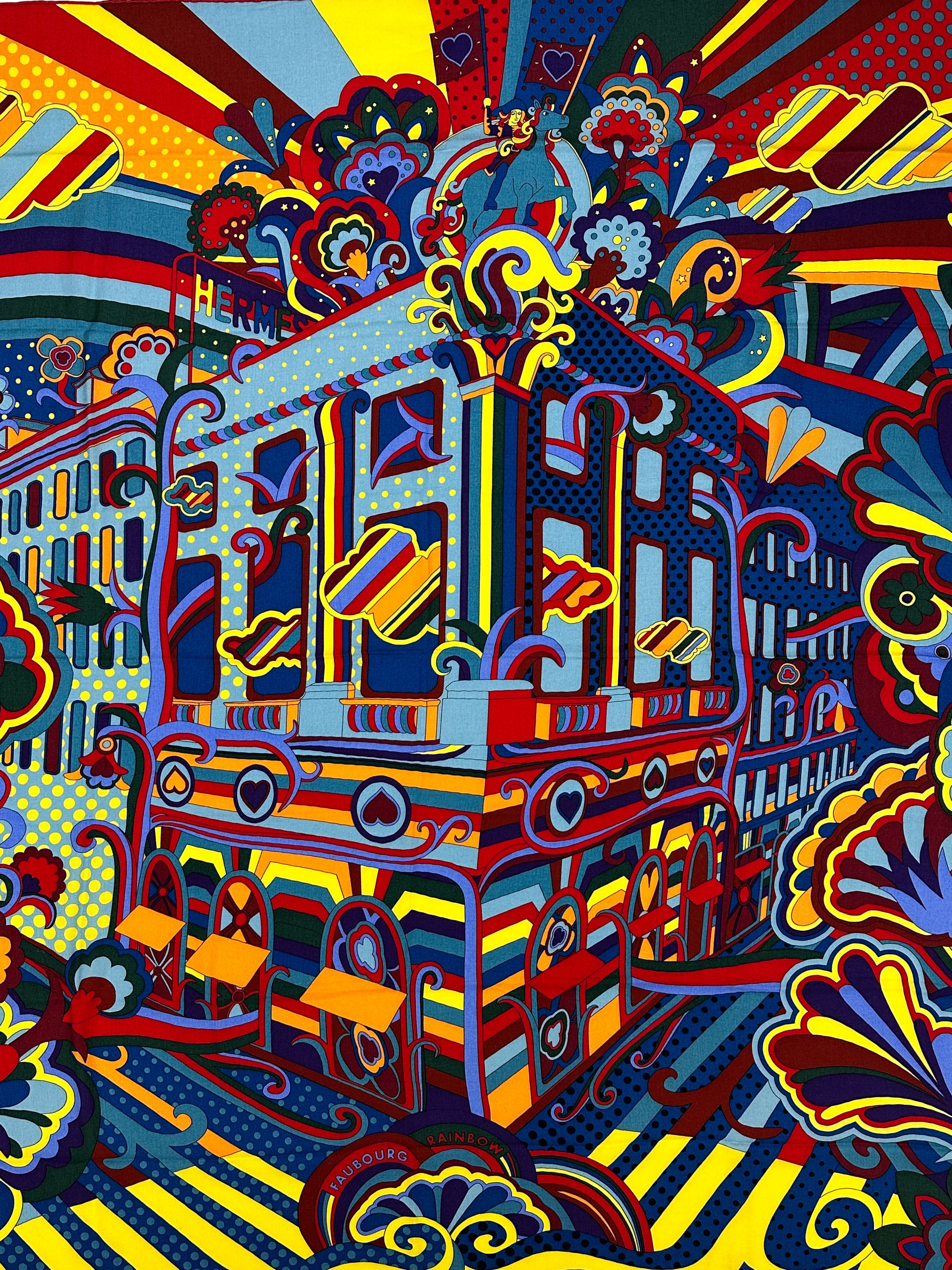 Hermès Faubourg Rainbow Cashmere Silk 140