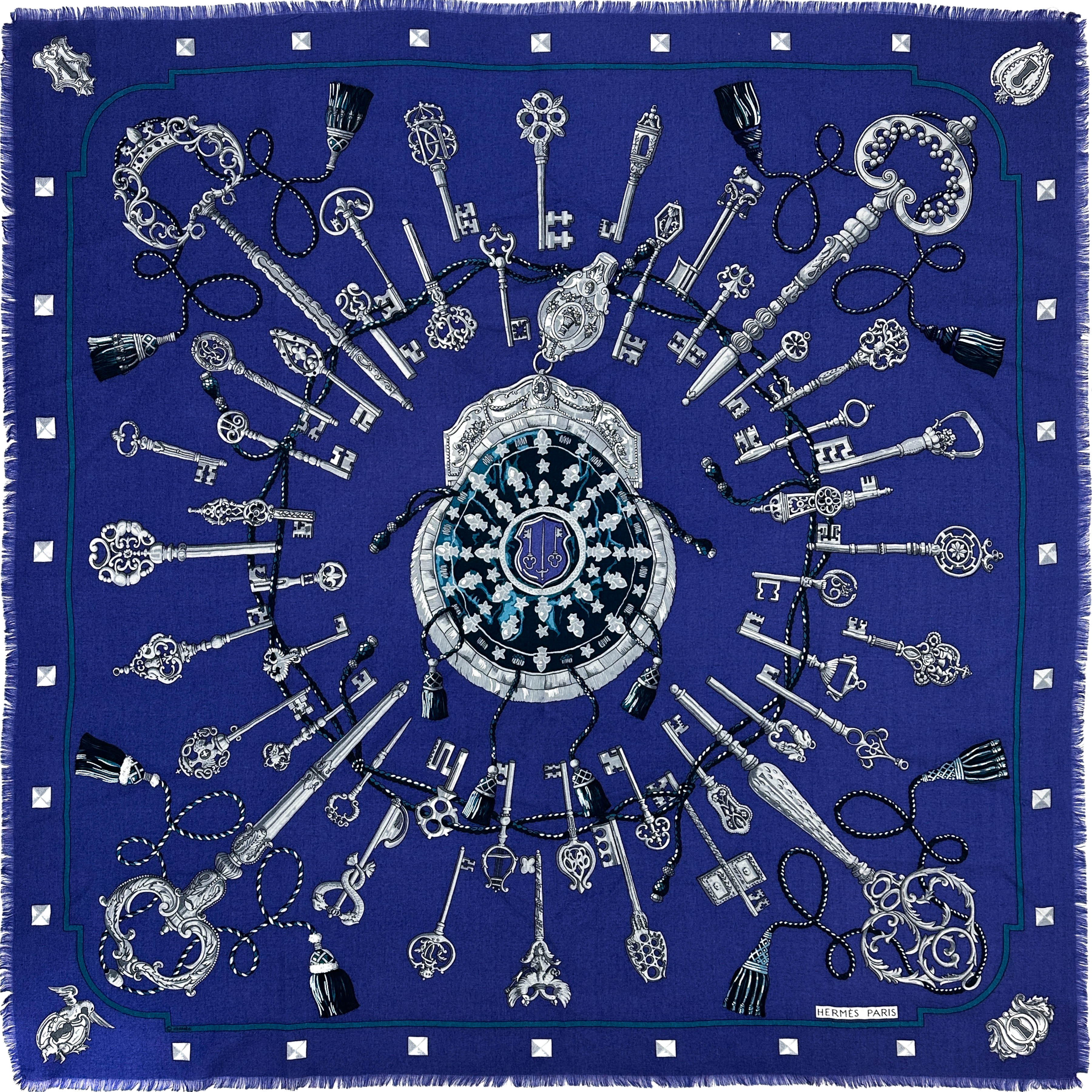 Hermès Les Cles Fringe Cashmere Silk 90