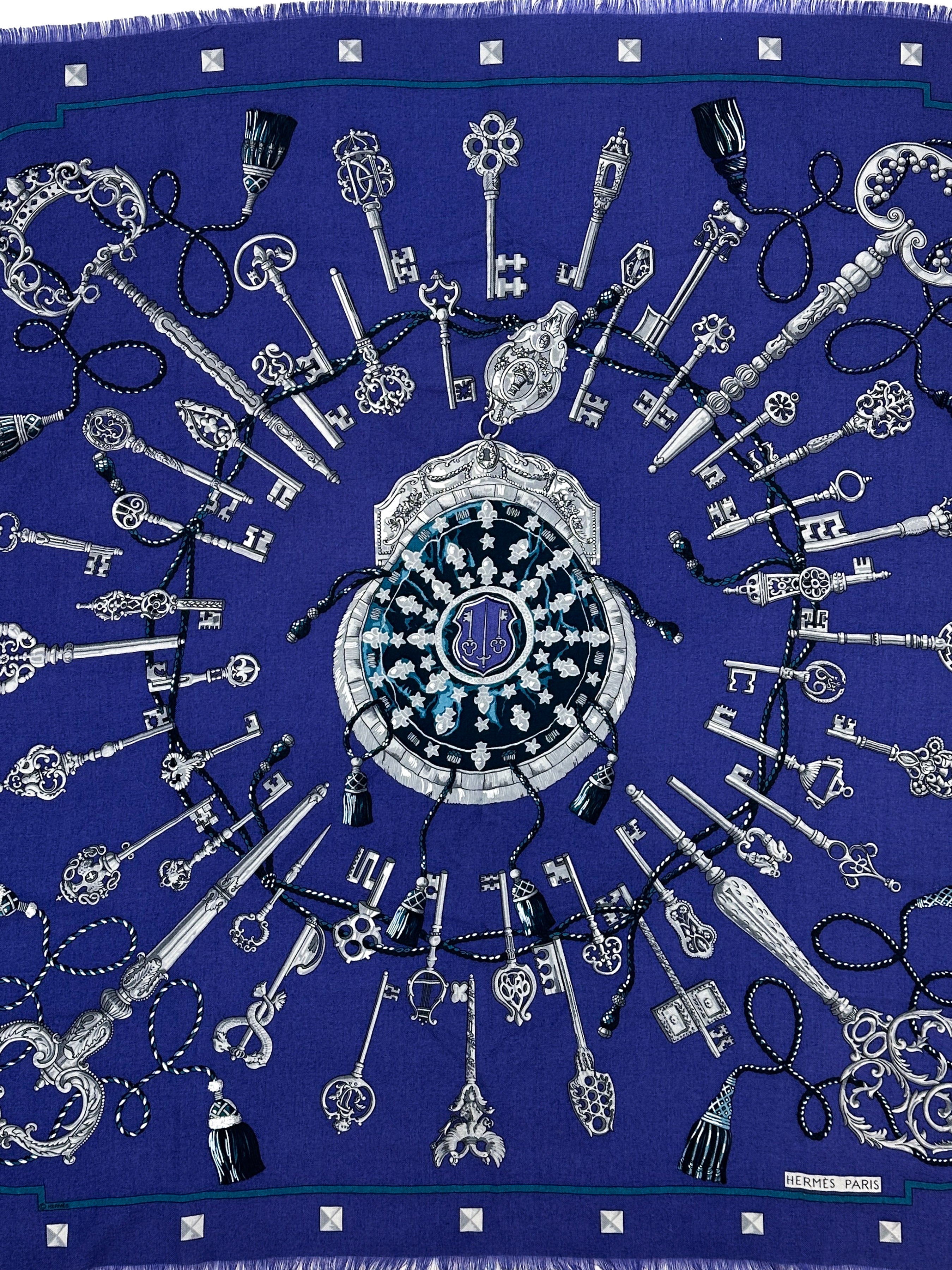 Hermès Les Cles Fringe Cashmere Silk 90