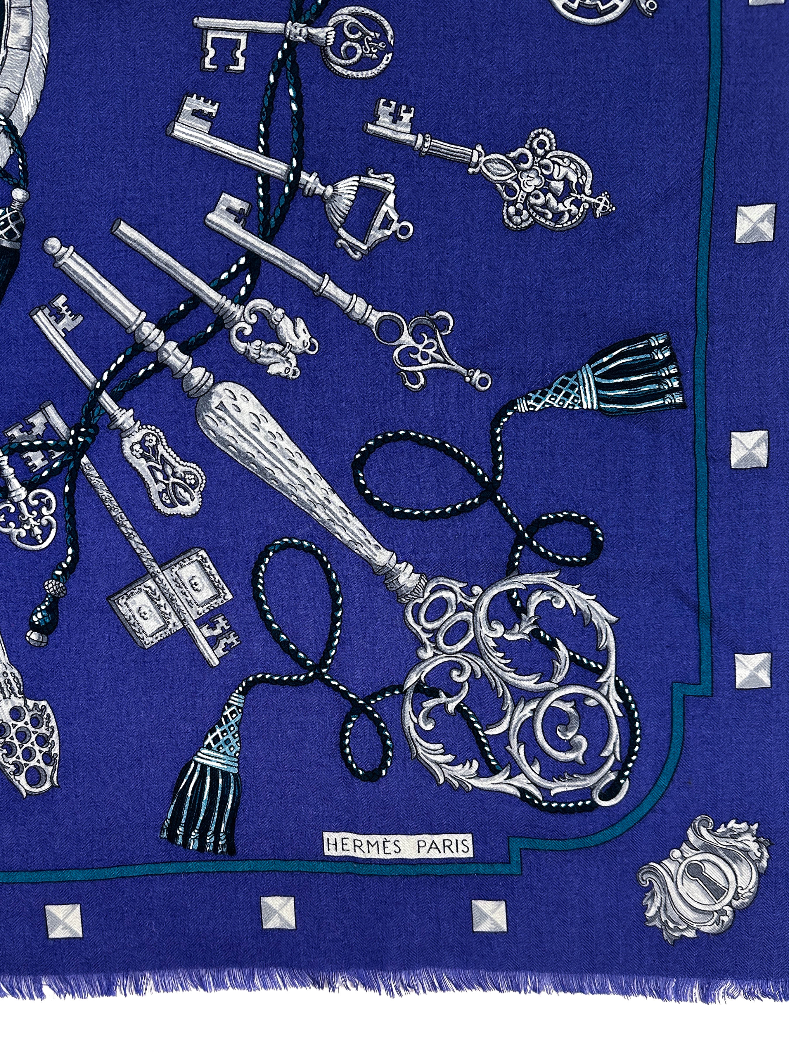 Hermès Les Cles Fringe Cashmere Silk 90