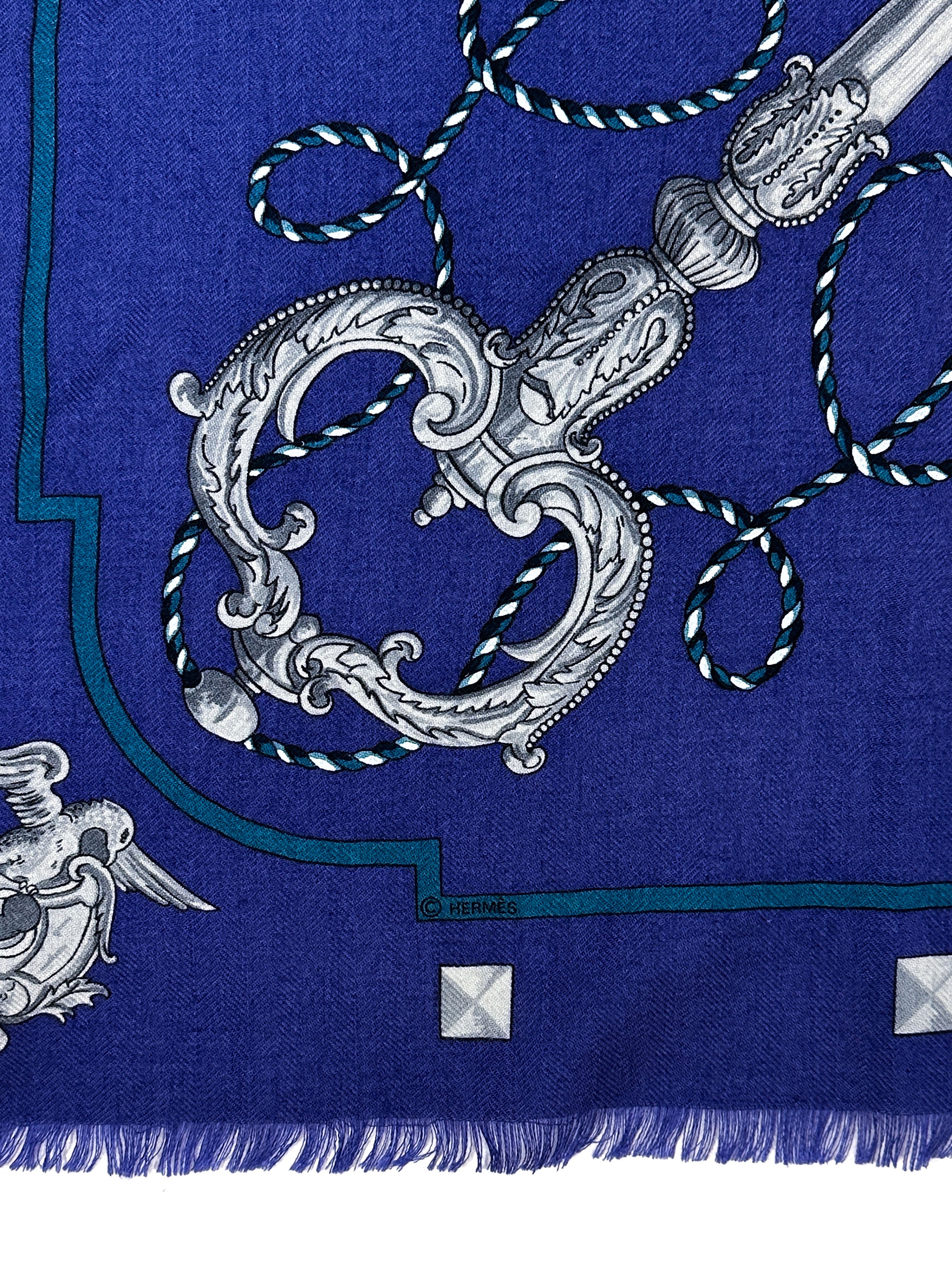 Hermès Les Cles Fringe Cashmere Silk 90