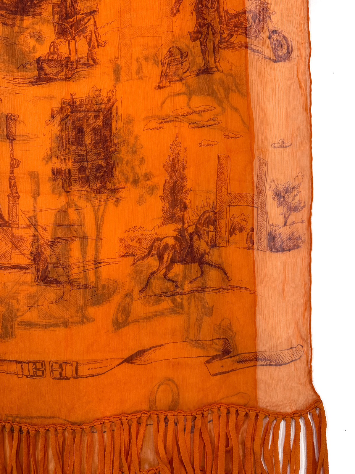 Hermès Toile H Crimped Fringed Shawl