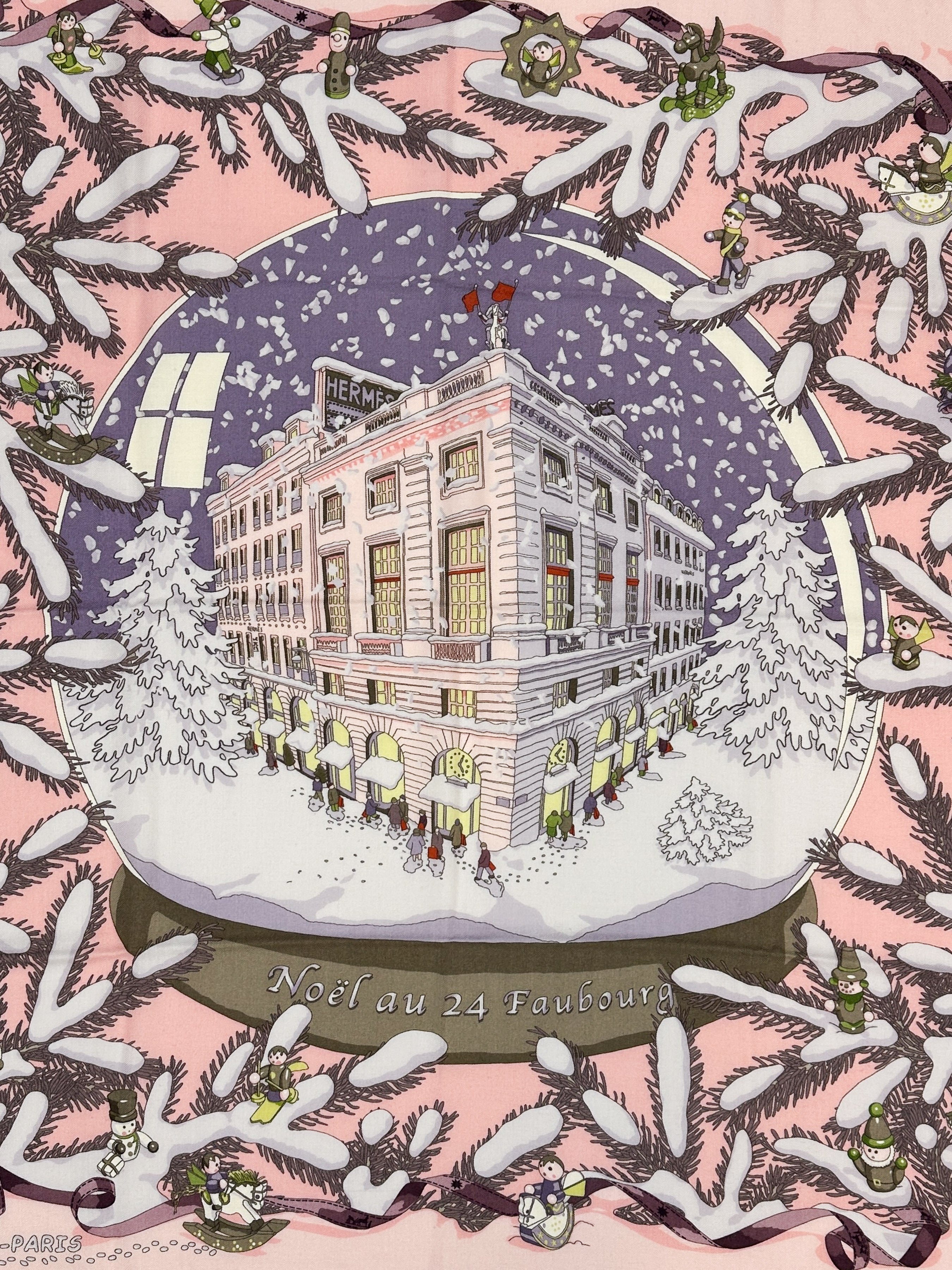 HERMES スカーフ カレ90 Noël au 24 Faubourg Hermès Noël au 24 Faubourg Cashmere Silk 90