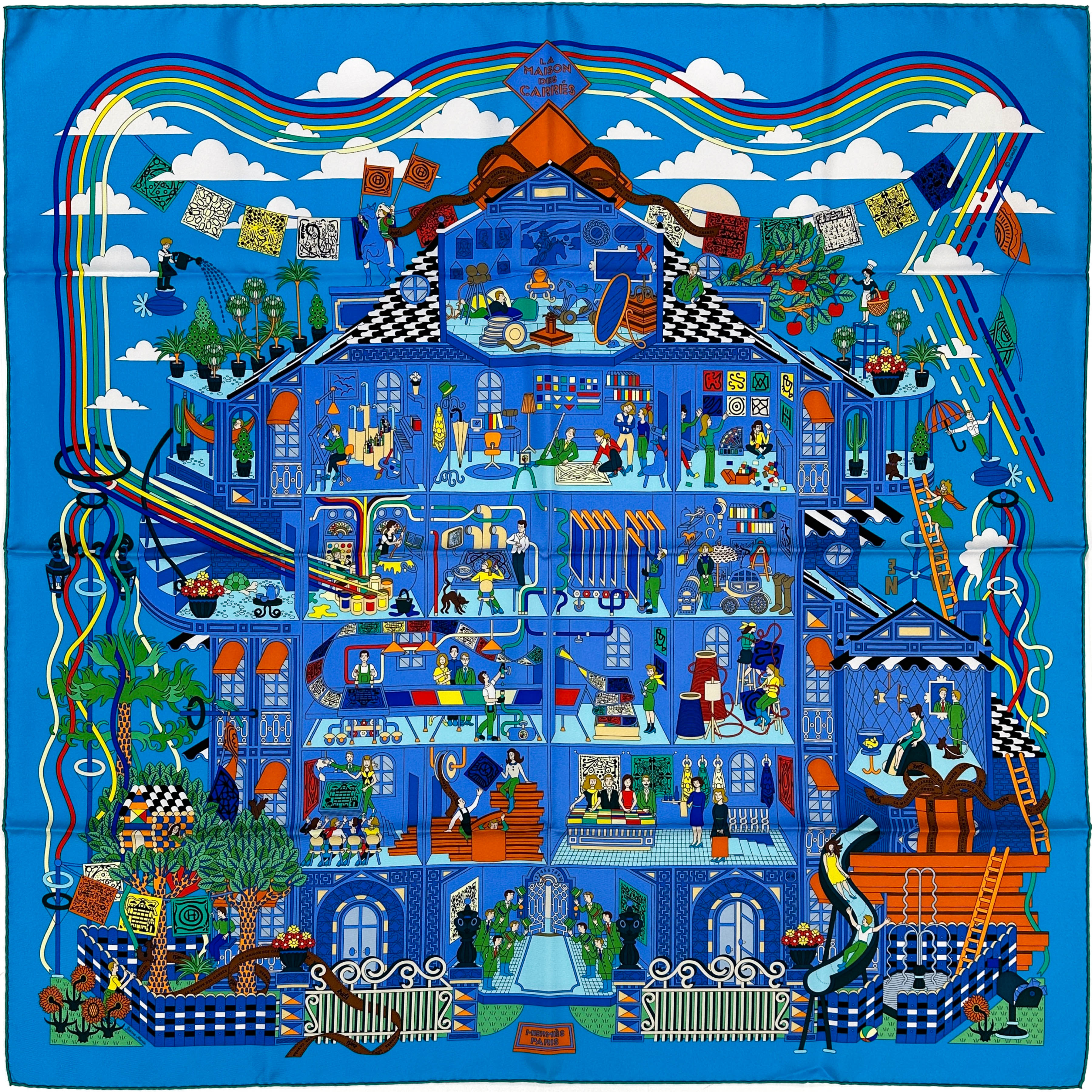 【美品】HERMESスカーフ カレ90 LA MAISON DES CARRÉS Hermès La Maison des Carrés 90