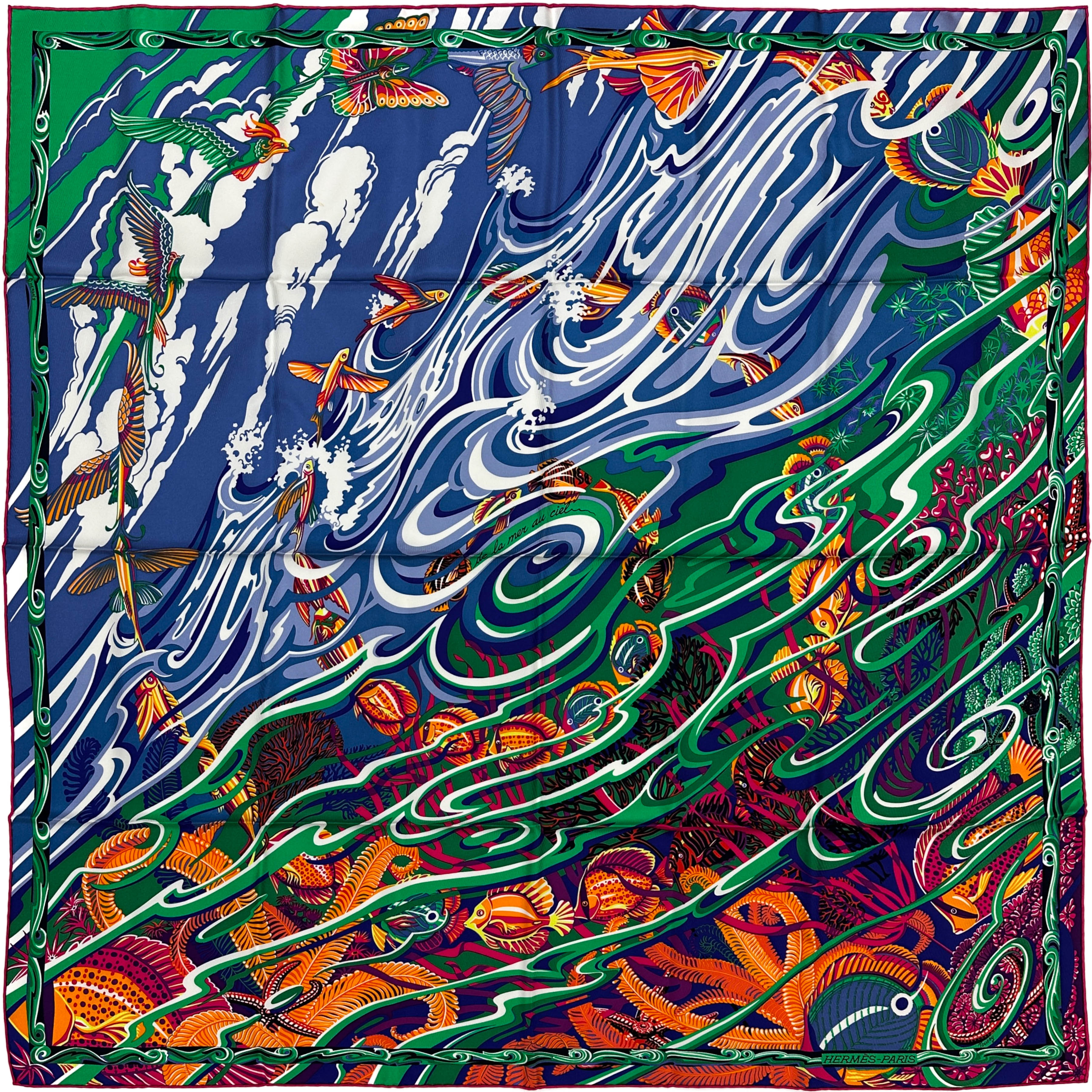 ◇エルメス◇カレ90/シルク/海と空の狭間/De la Mer au Ciel Hermès De La Mer Au Ciel 90