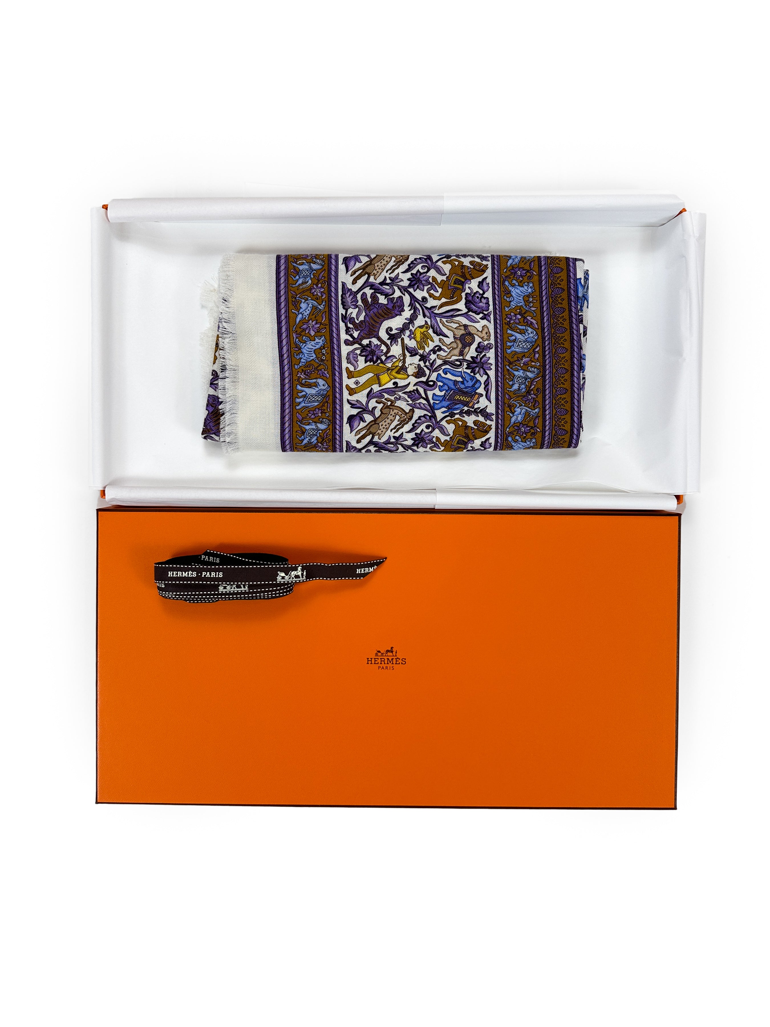 Hermès Chasse en Inde Fringe Cashmere Silk 90