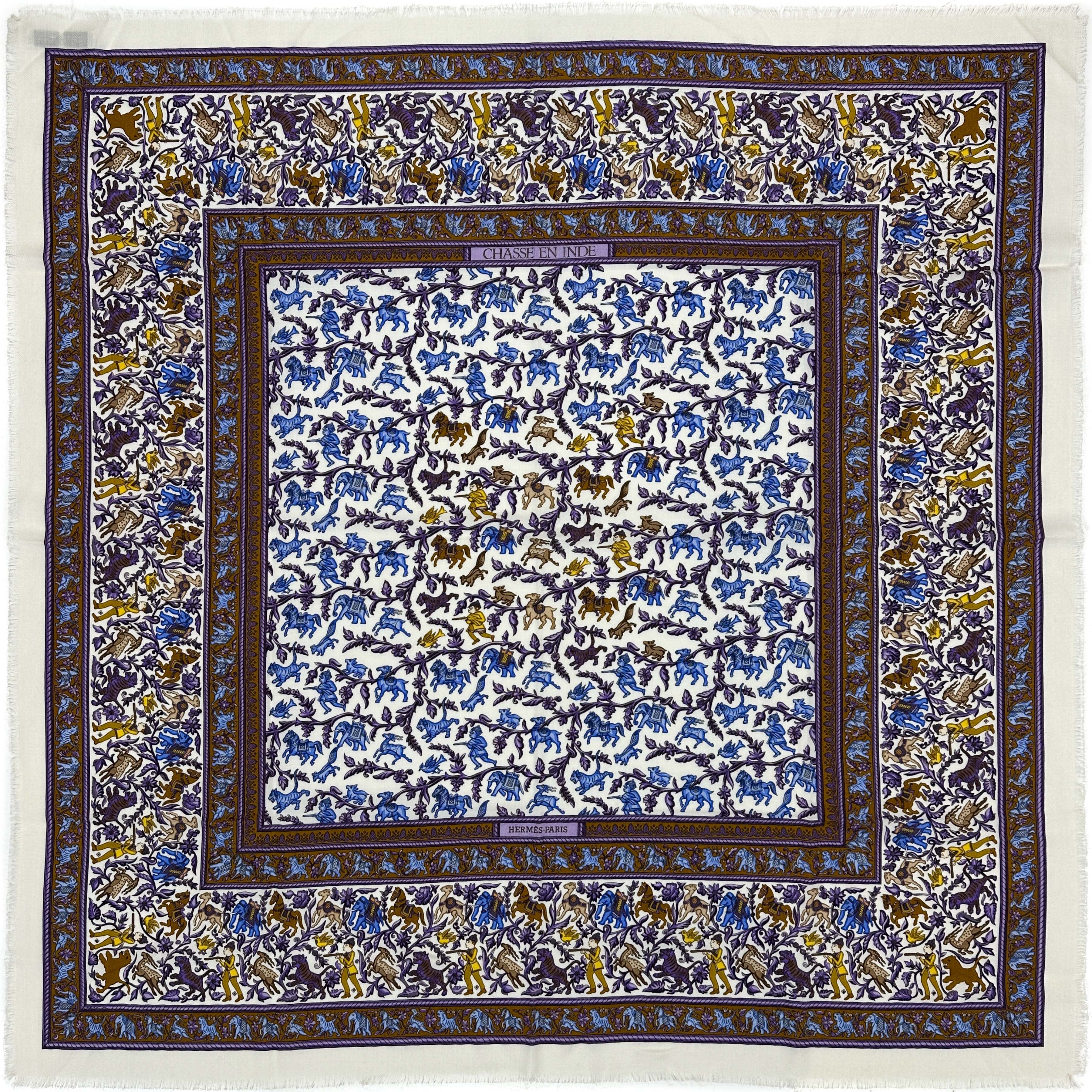 Hermès Chasse en Inde Fringe Cashmere Silk 90
