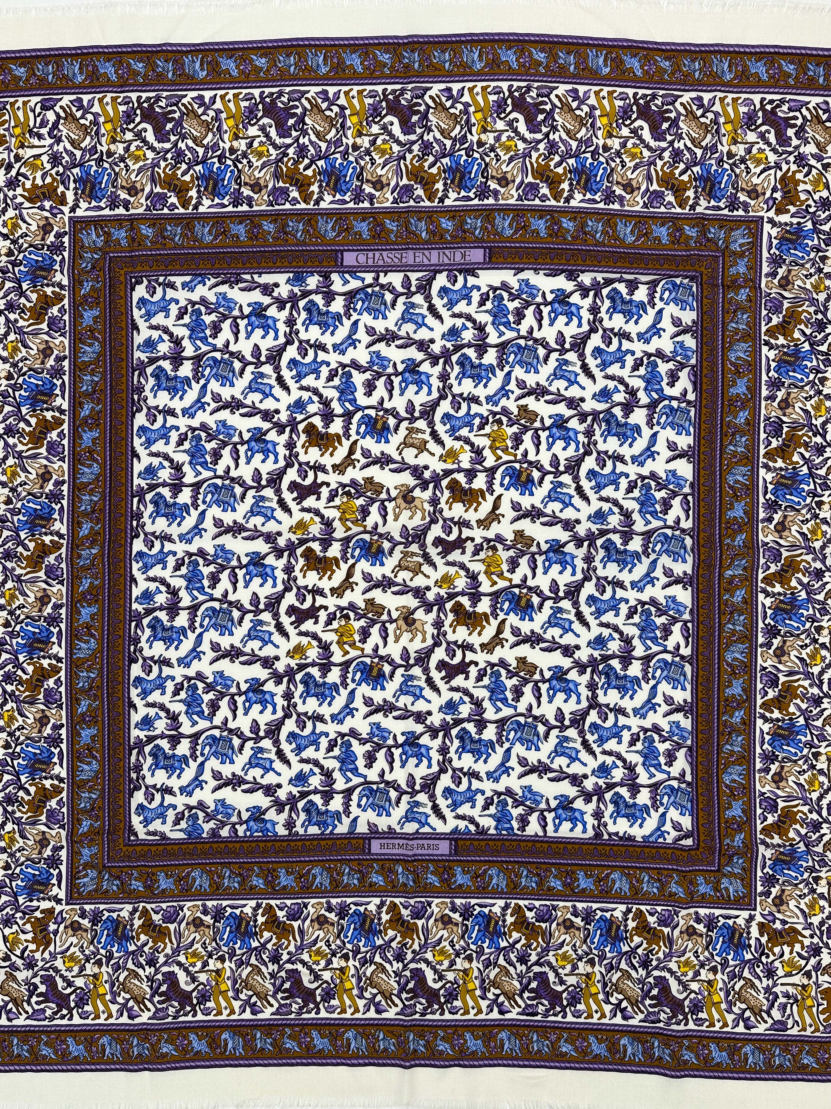 Hermès Chasse en Inde Fringe Cashmere Silk 90