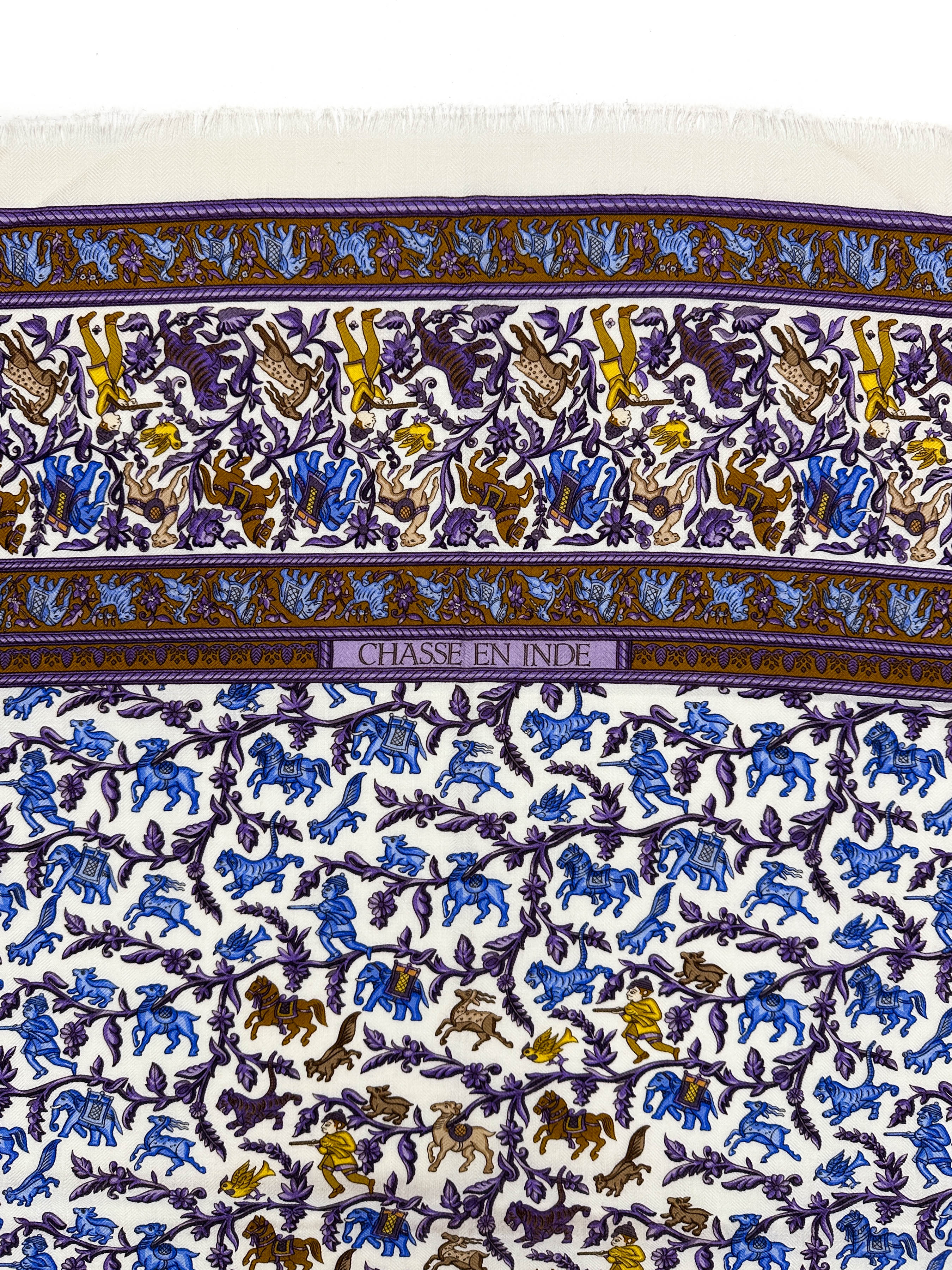 Hermès Chasse en Inde Fringe Cashmere Silk 90