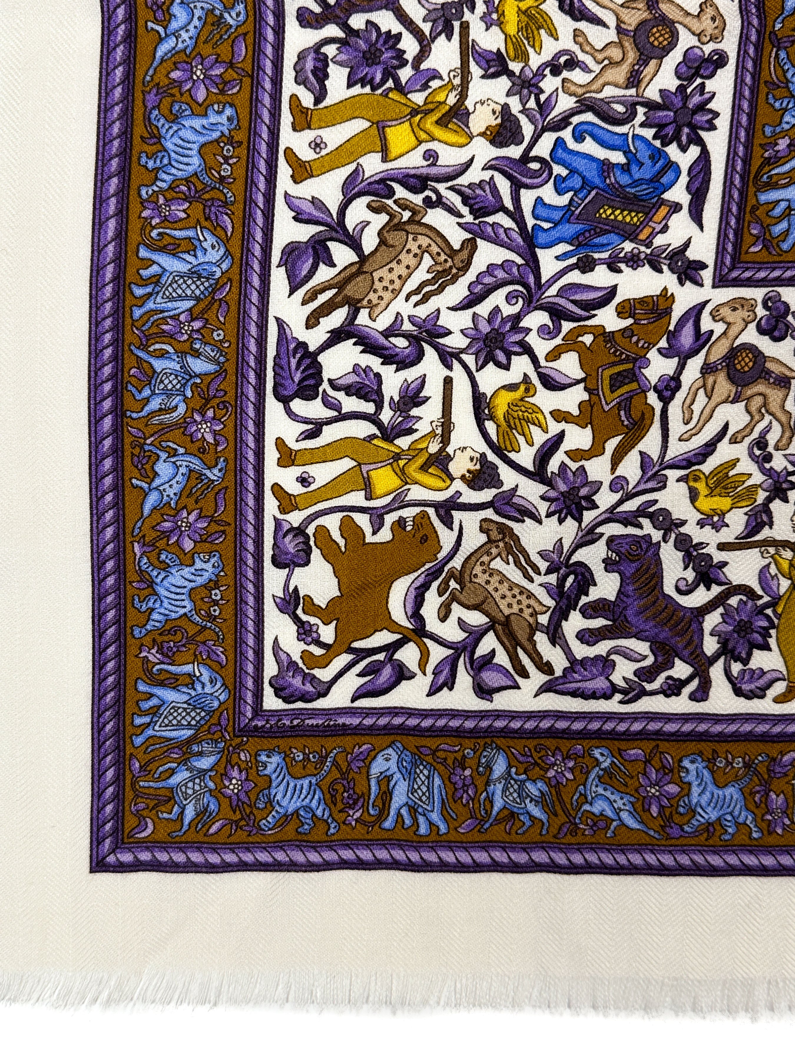 Hermès Chasse en Inde Fringe Cashmere Silk 90