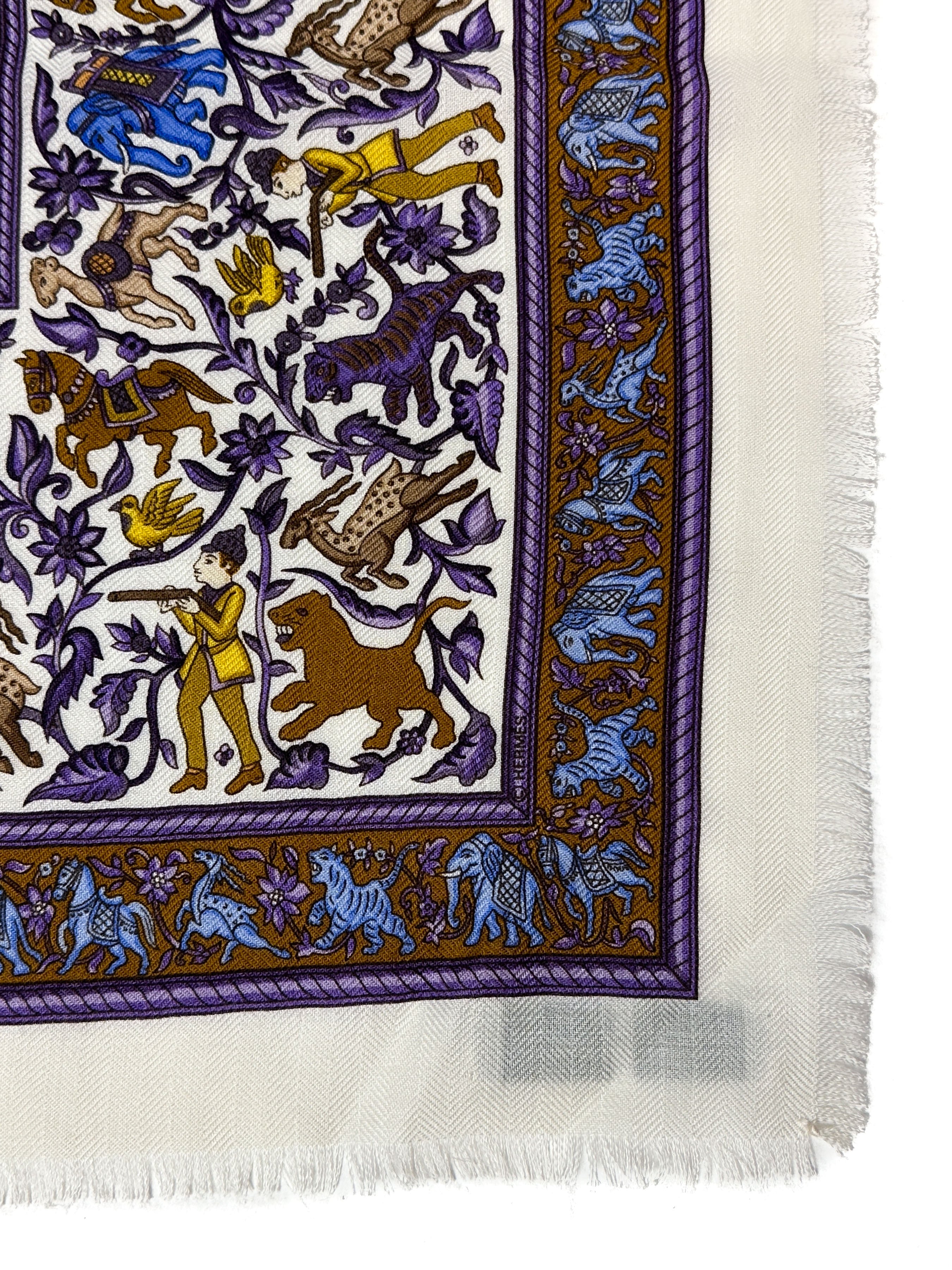 Hermès Chasse en Inde Fringe Cashmere Silk 90