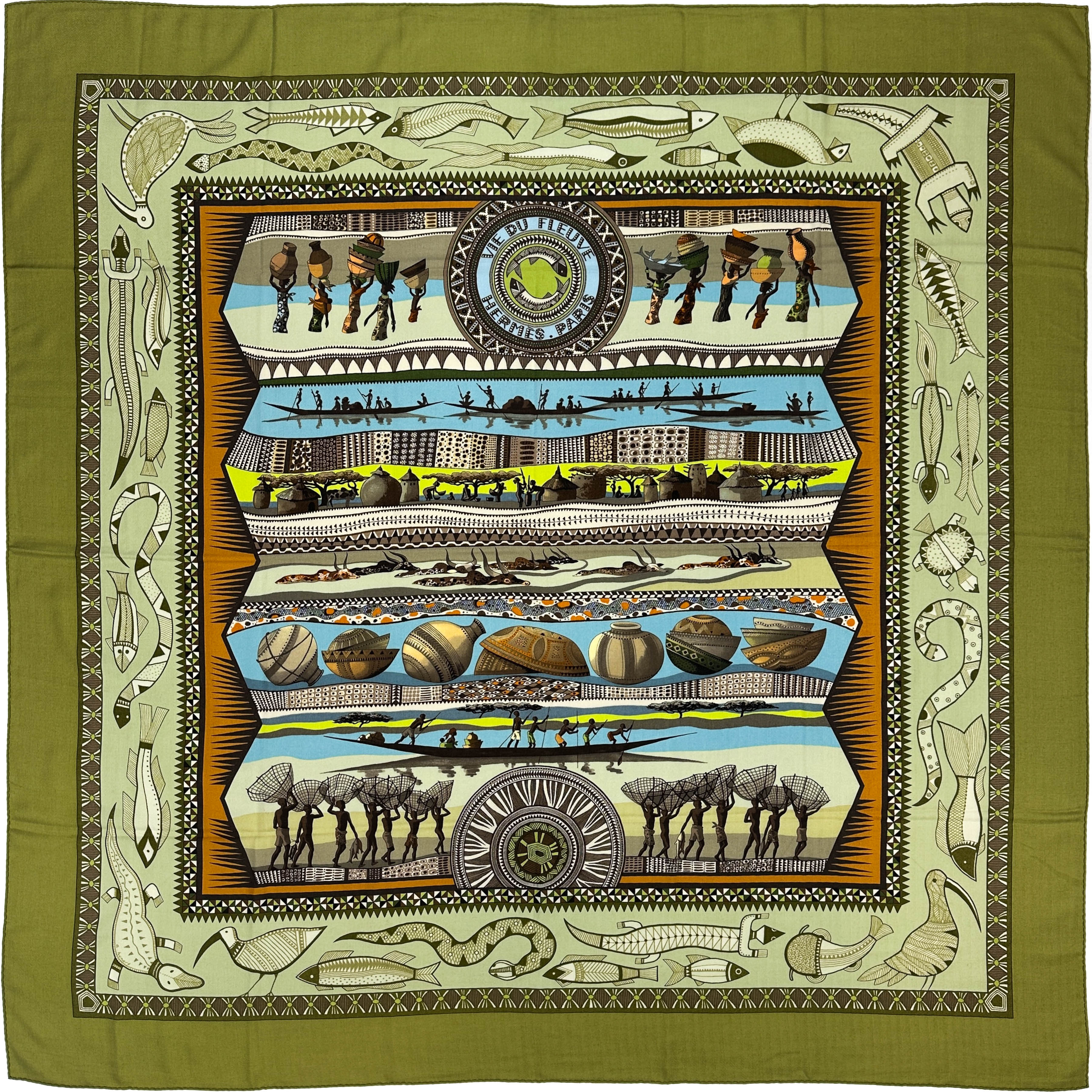 Hermès Vie du Fleuve Cashmere Silk 140