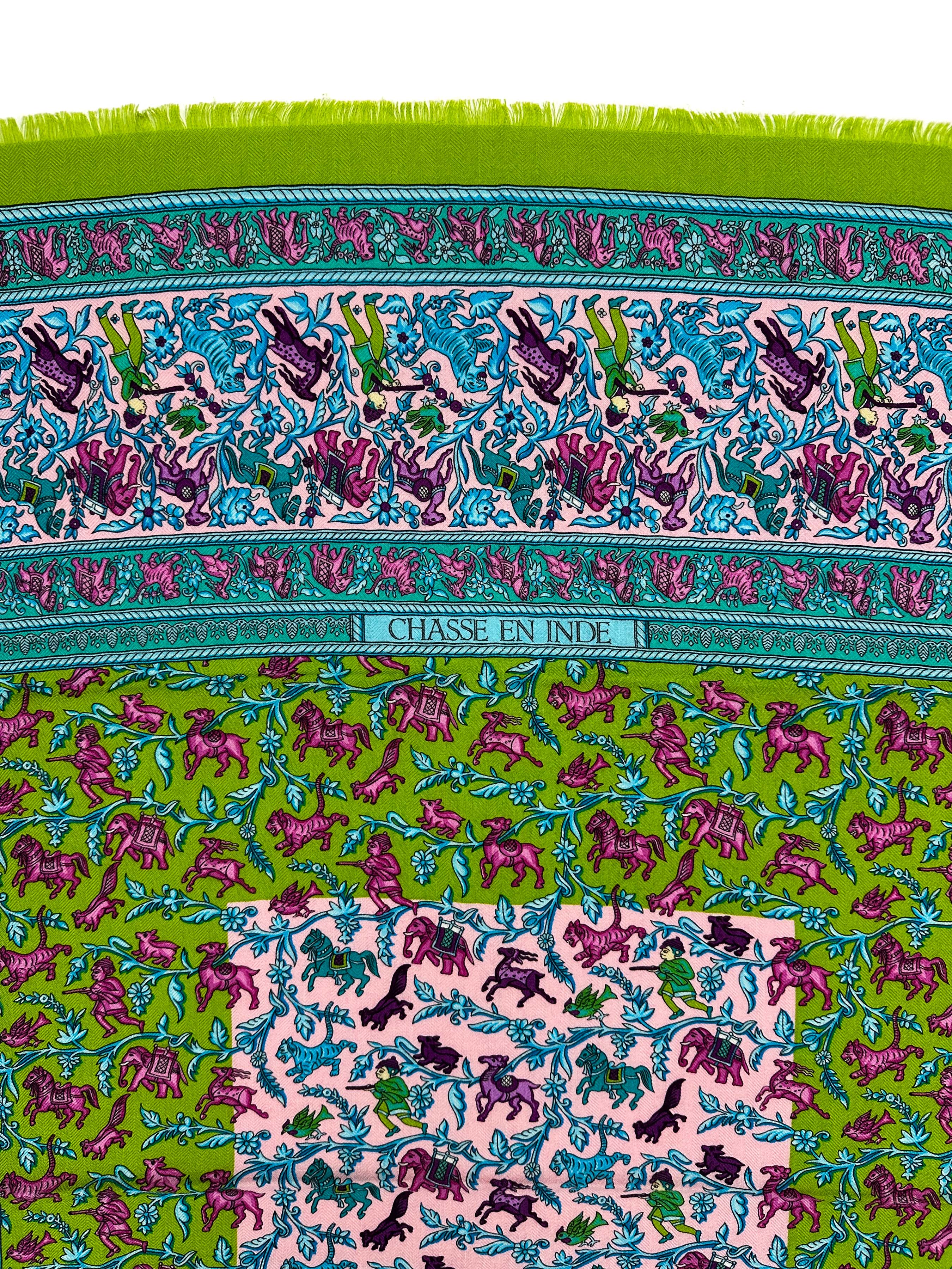 Hermès Chasse en Inde Fringe Cashmere Silk 90