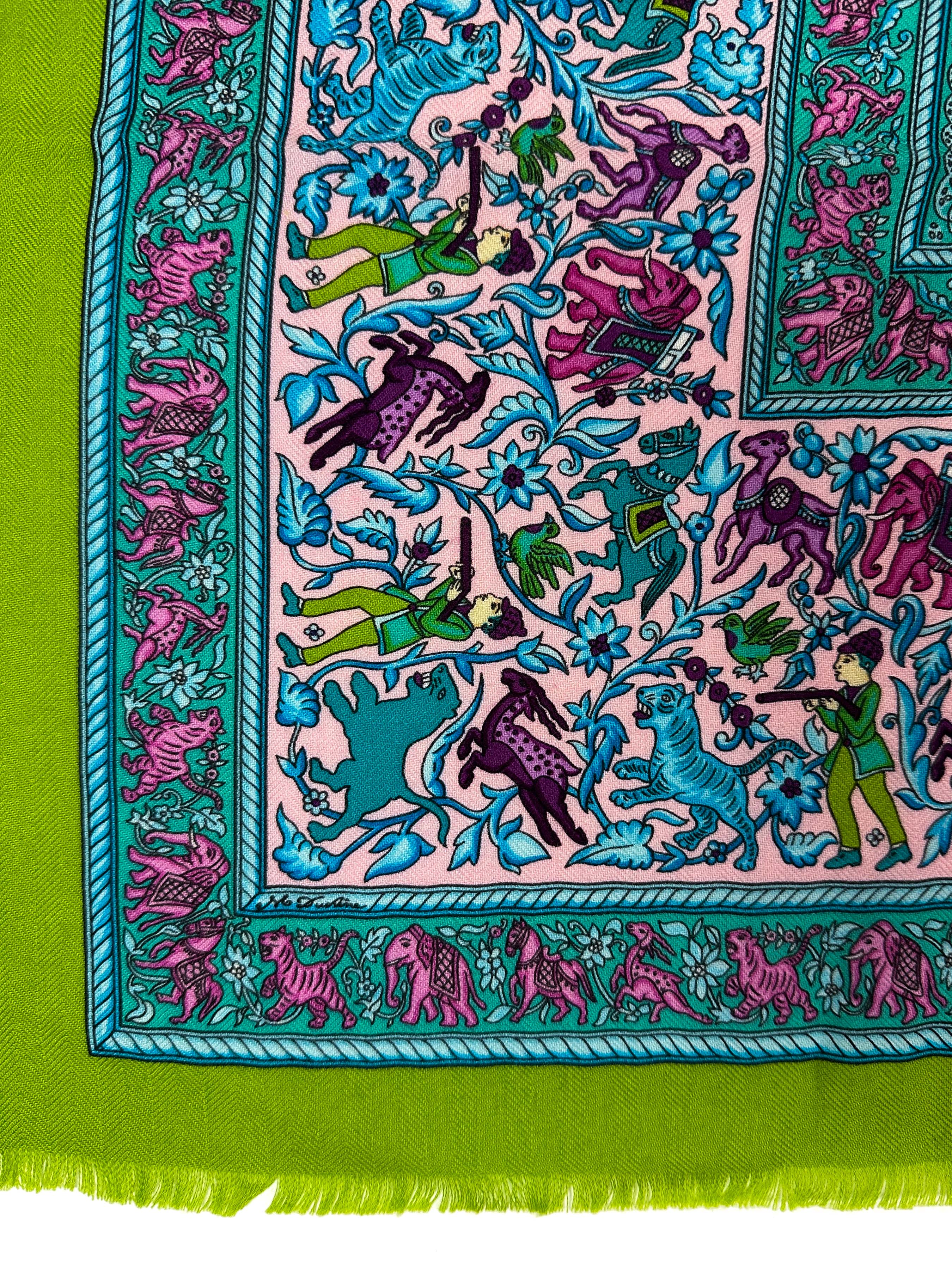 Hermès Chasse en Inde Fringe Cashmere Silk 90
