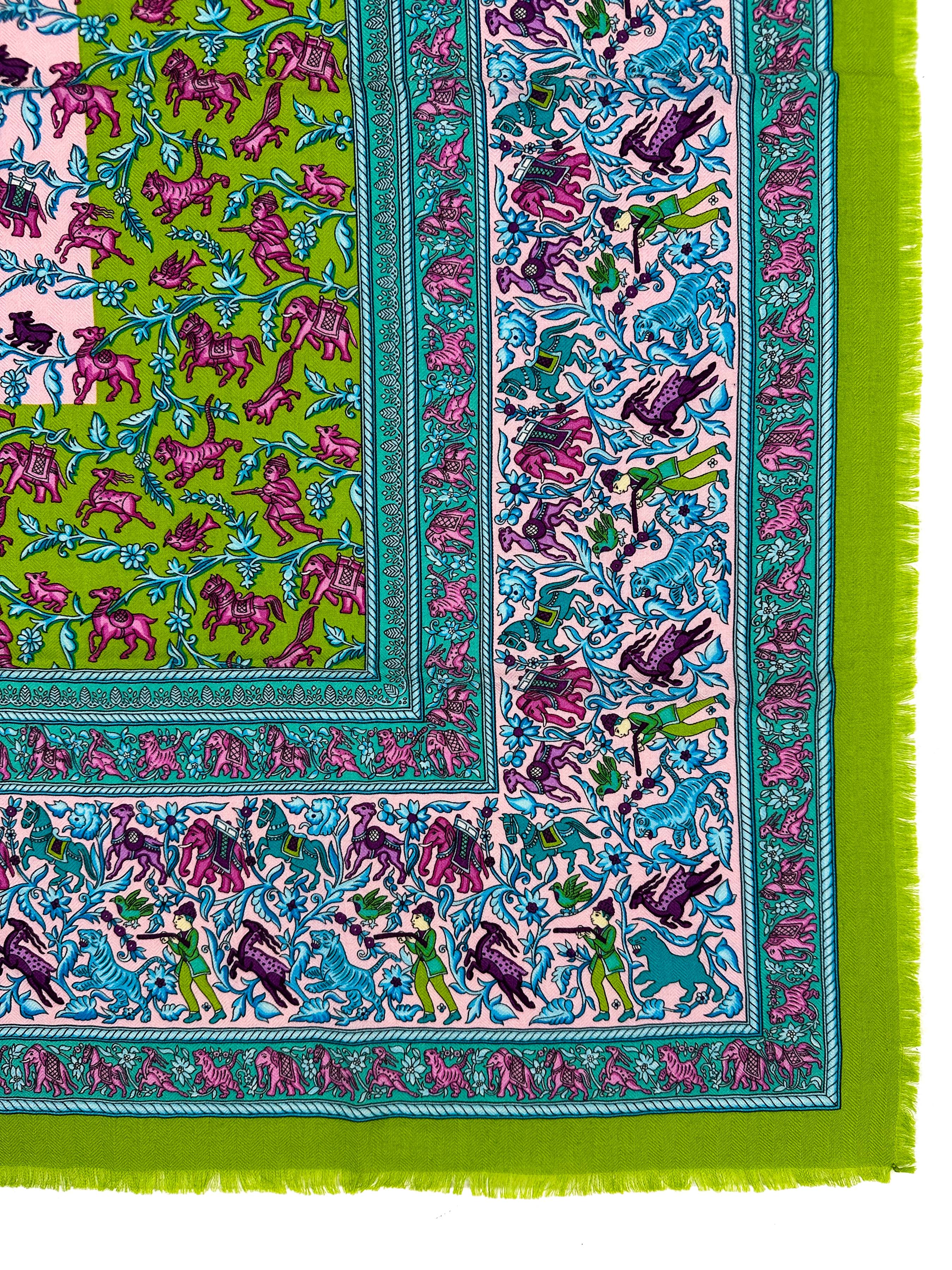 Hermès Chasse en Inde Fringe Cashmere Silk 90