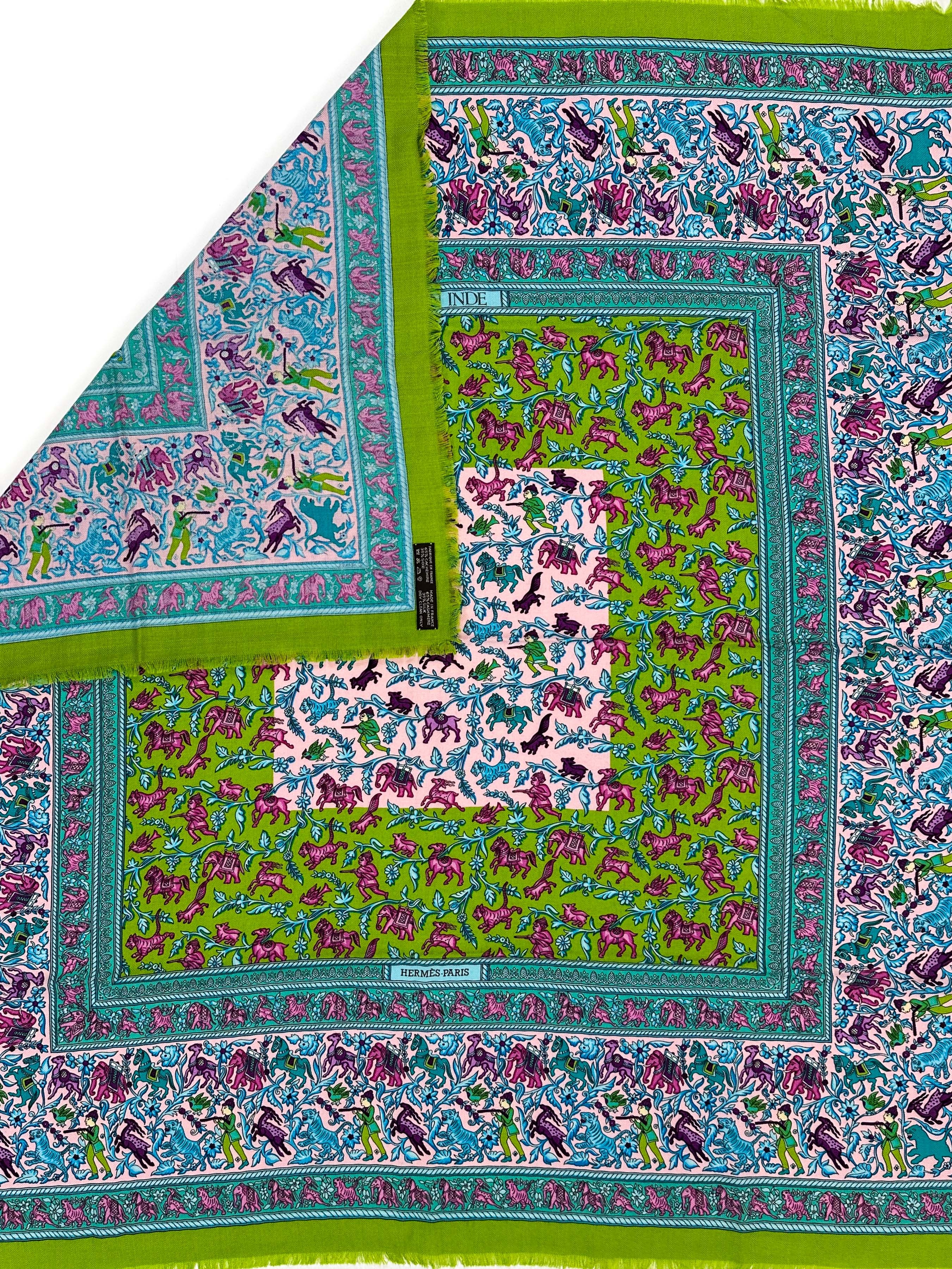 Hermès Chasse en Inde Fringe Cashmere Silk 90