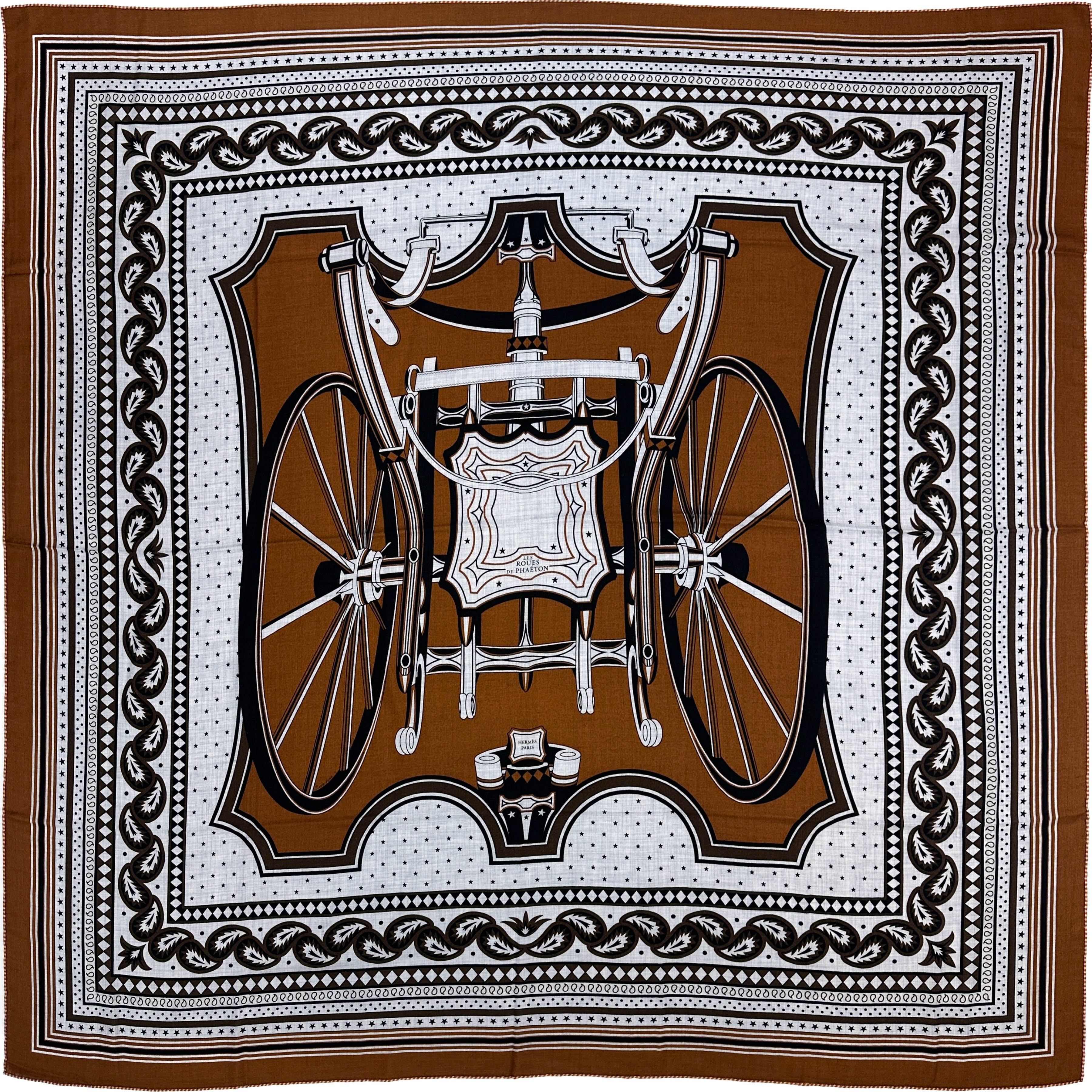 HERMES カシミヤシルク140LES ROUES DE PHAETON Hermès Les Roues de Phaéton Bandana Cashmere Silk 140