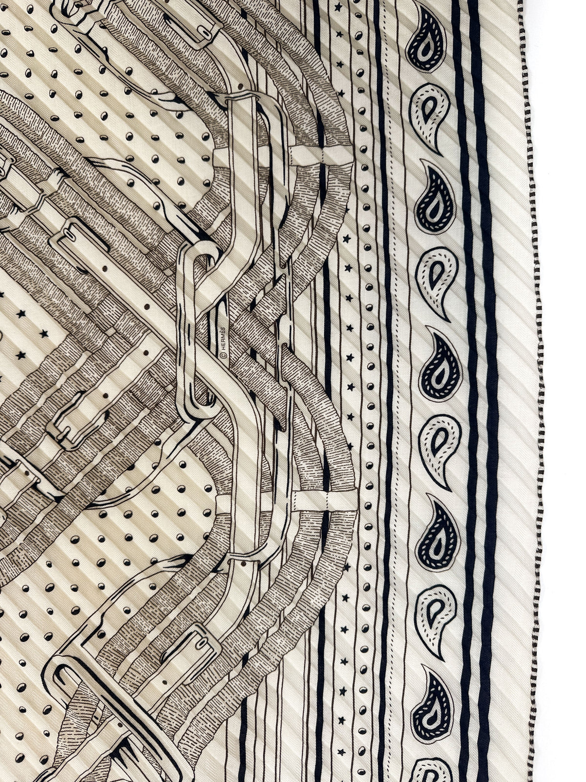 Hermès Mors à Jouets Bandana Cashmere Silk Plissé 140