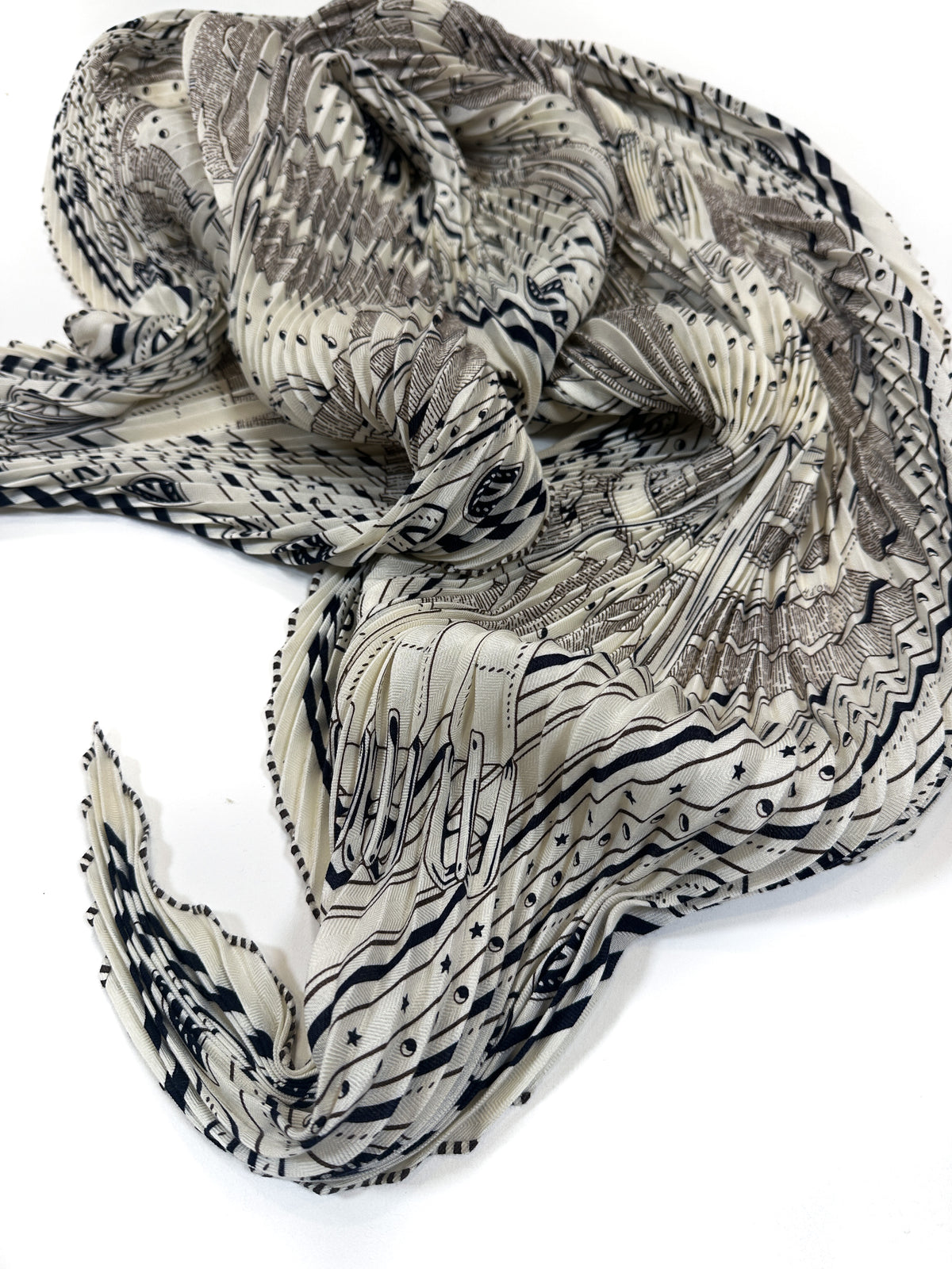 Hermès Mors à Jouets Bandana Cashmere Silk Plissé 140
