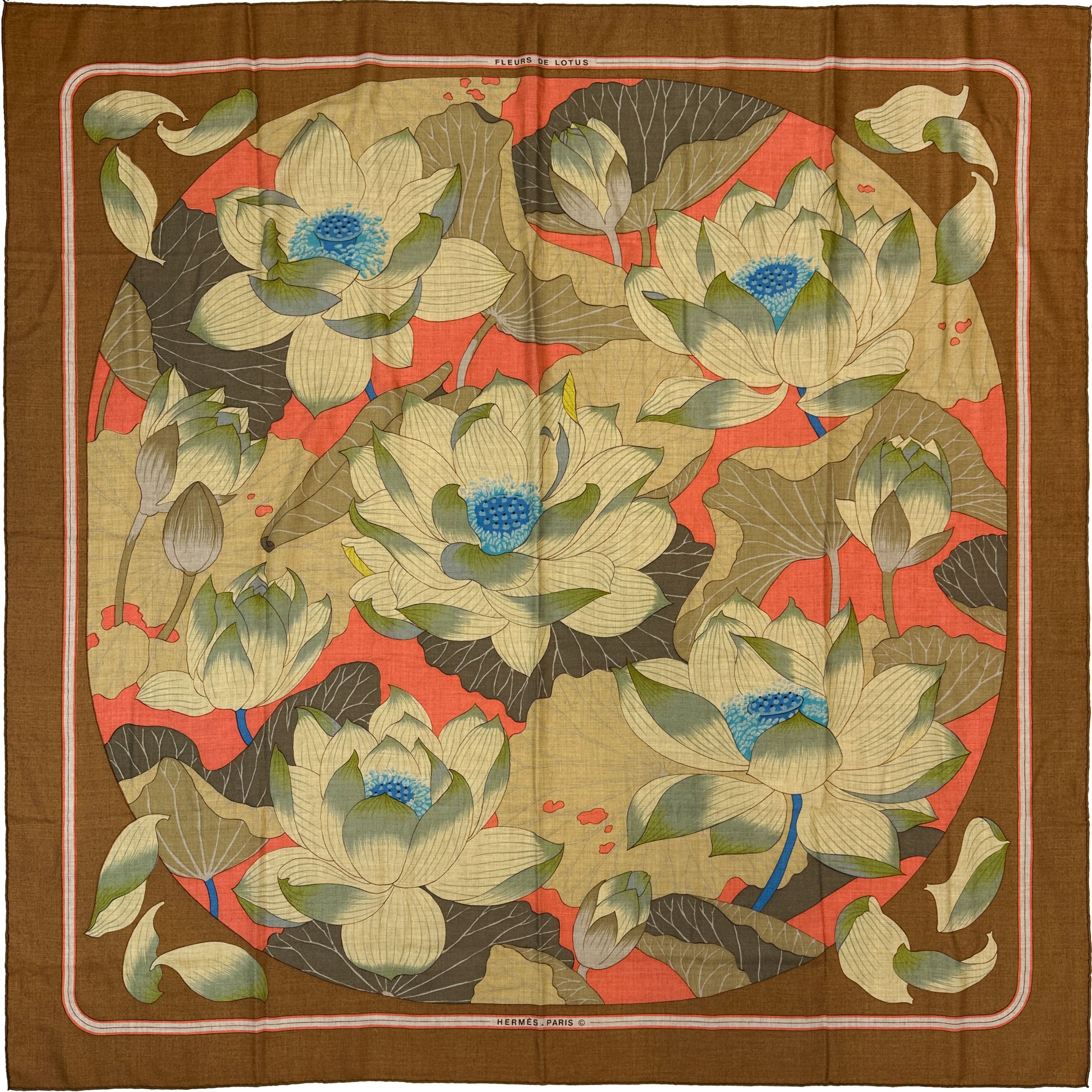 Hermès Fleurs de Lotus Cashmere Silk 140