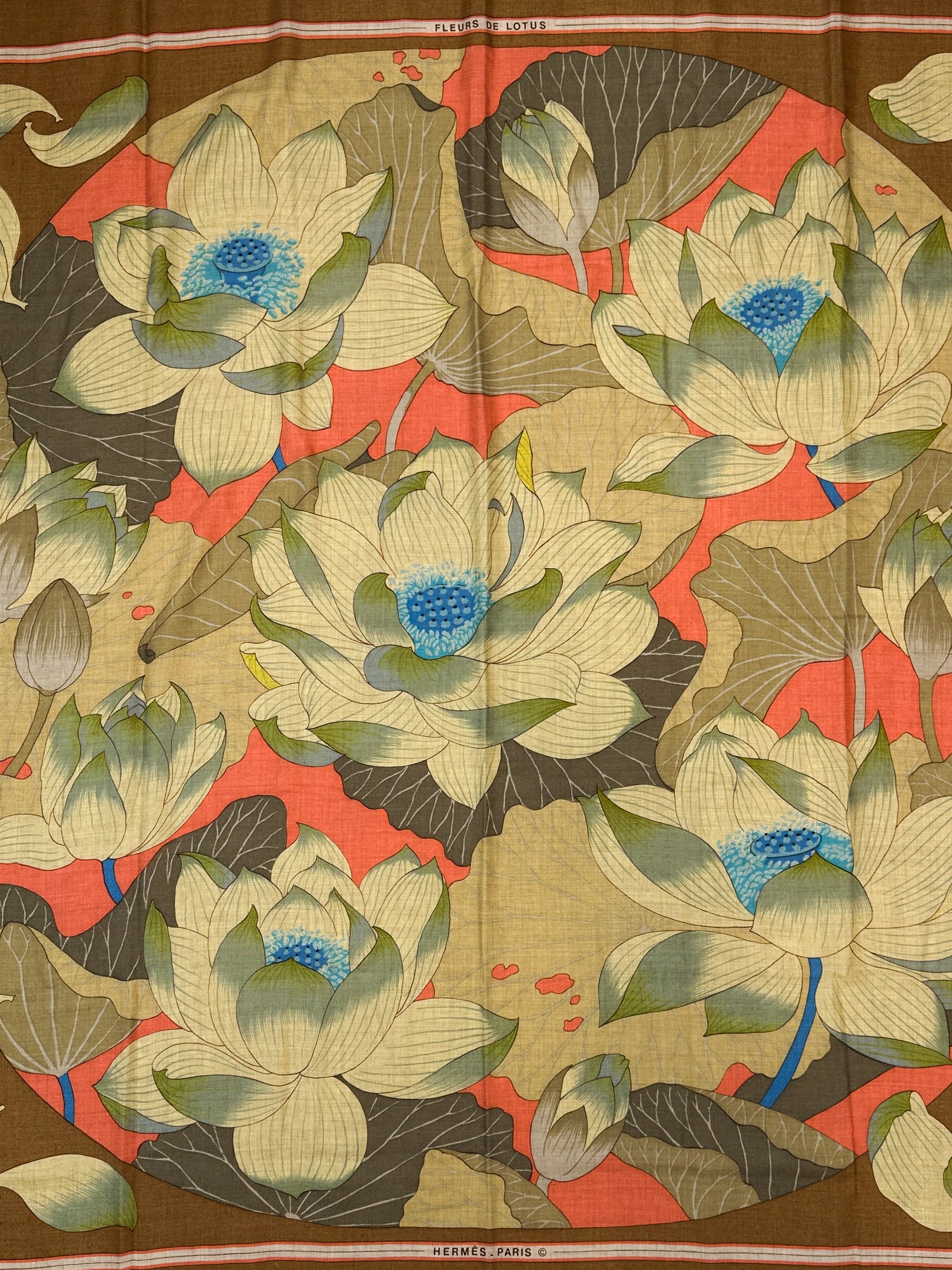 Hermès Fleurs de Lotus Cashmere Silk 140