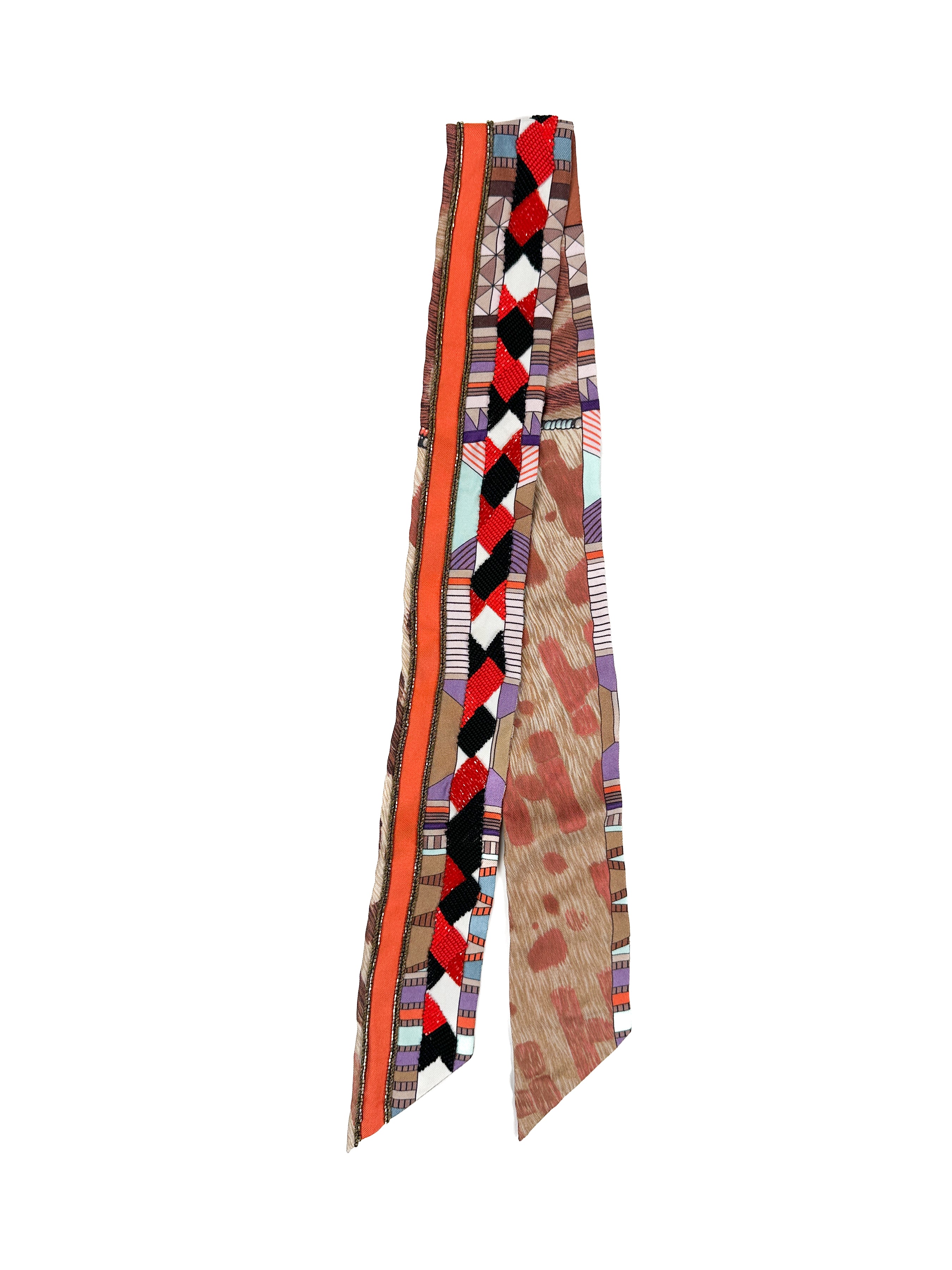 Hermès Pelages et Camouflage Exceptional Beaded Twilly