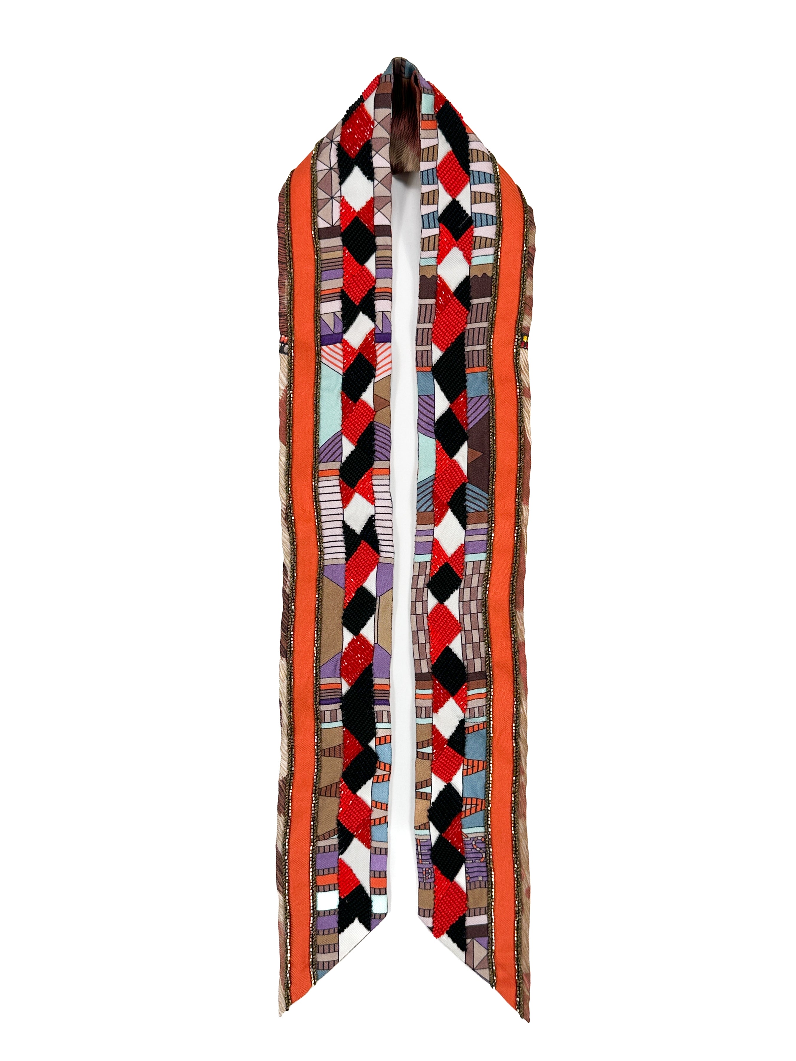Hermès Pelages et Camouflage Exceptional Beaded Twilly