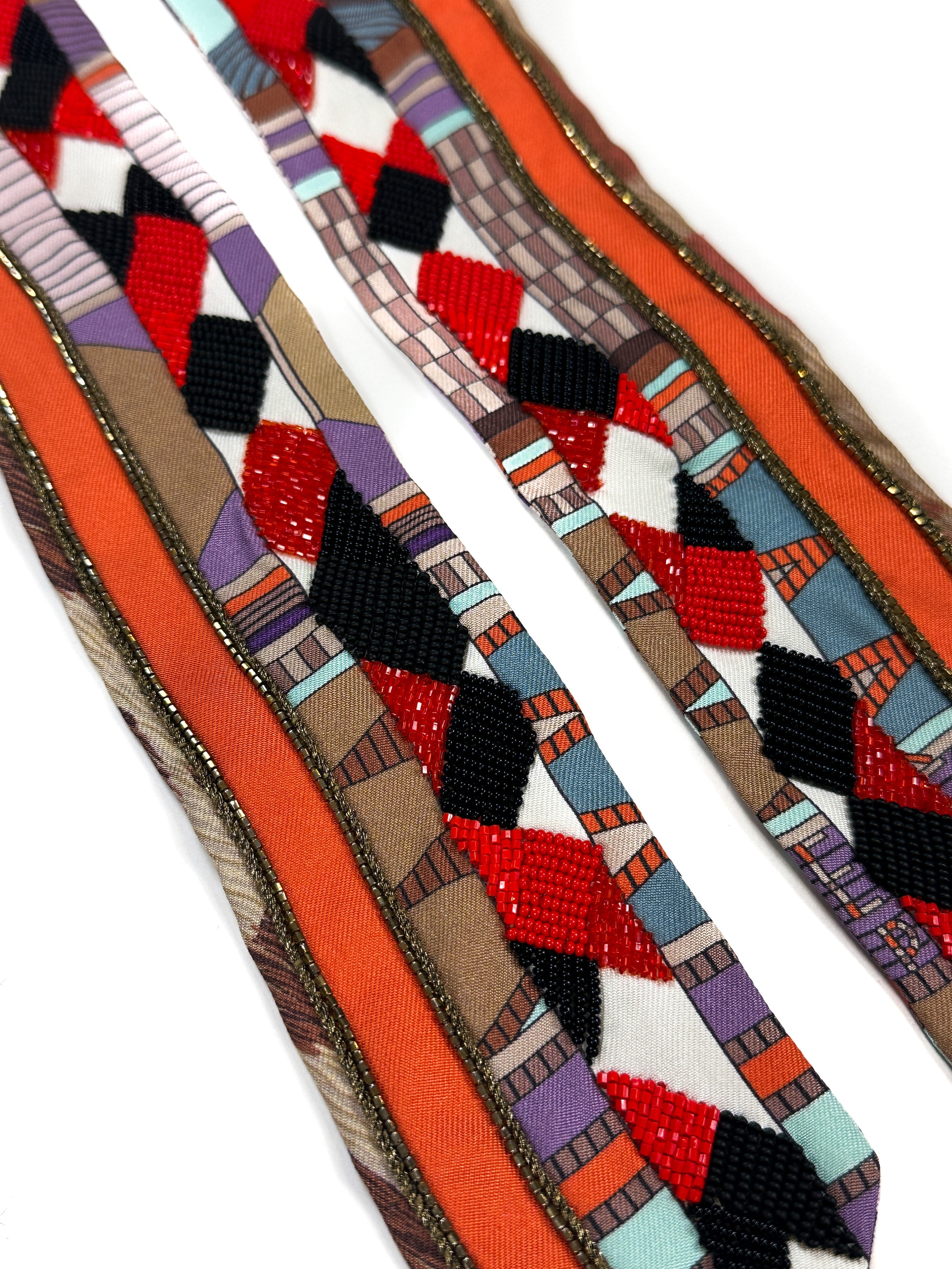 Hermès Pelages et Camouflage Exceptional Beaded Twilly