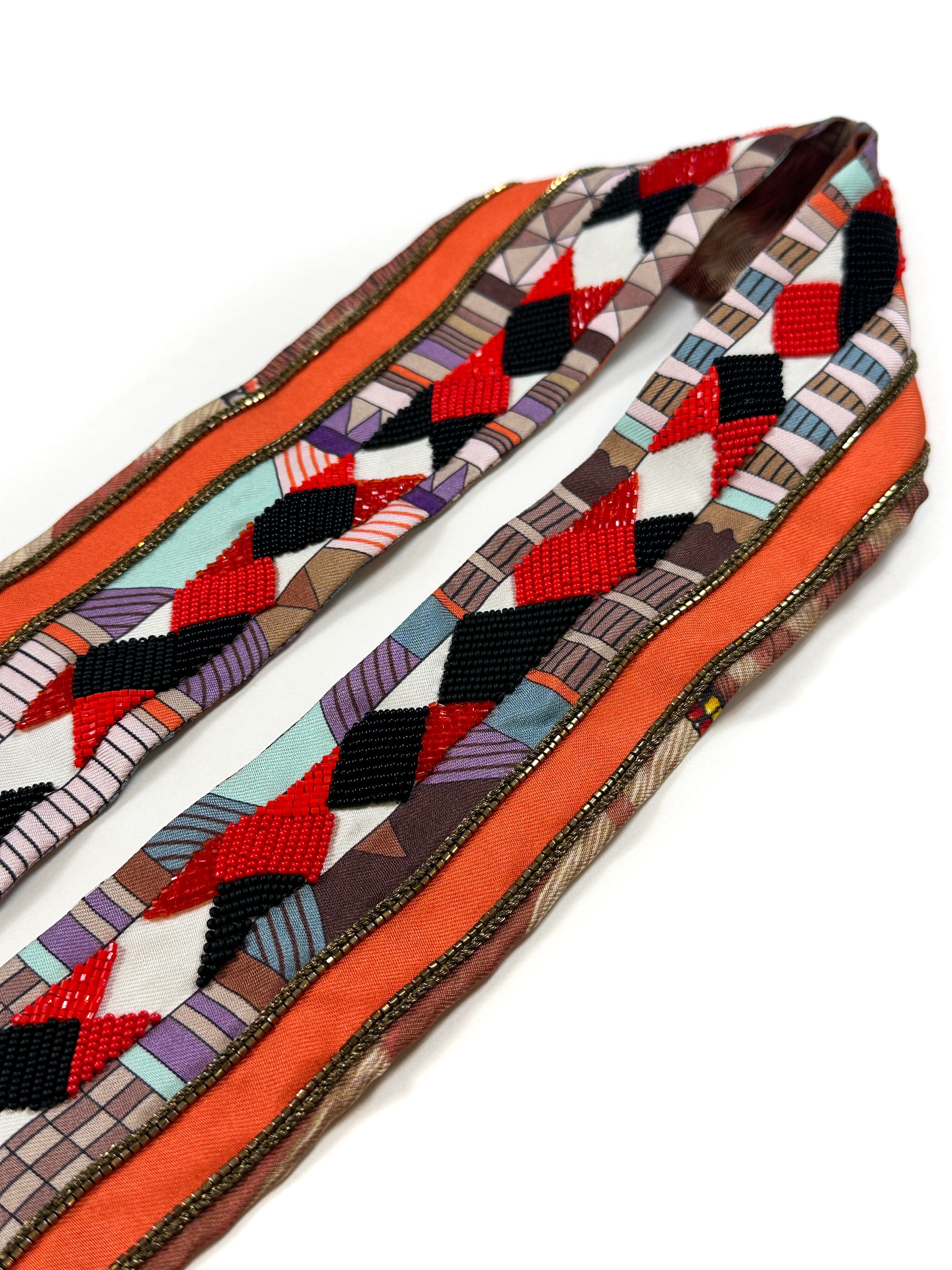 Hermès Pelages et Camouflage Exceptional Beaded Twilly