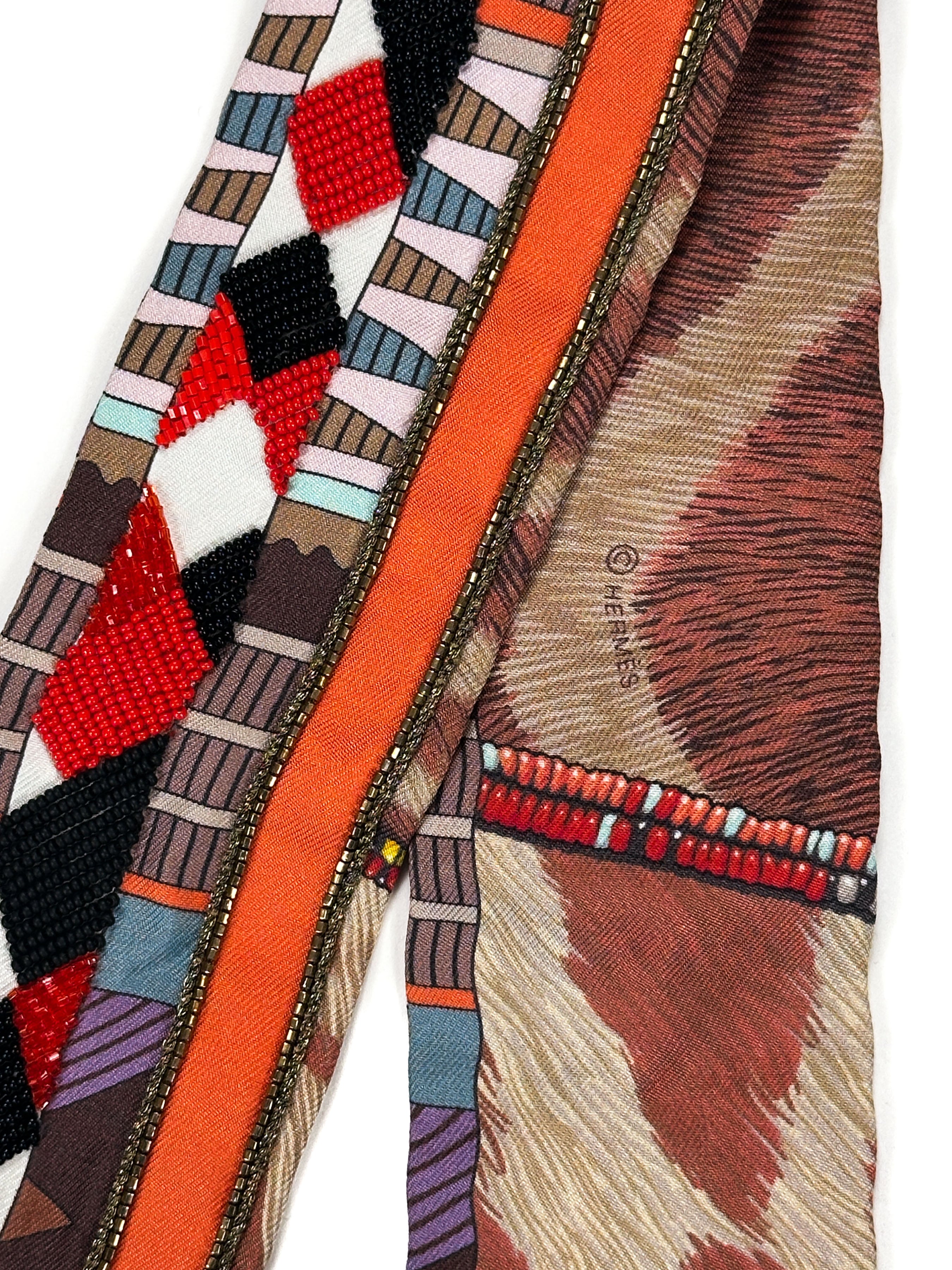 Hermès Pelages et Camouflage Exceptional Beaded Twilly