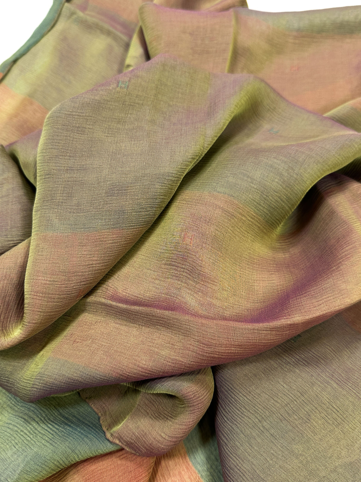 Hermès Embroidered H Changeant Mousseline Shawl