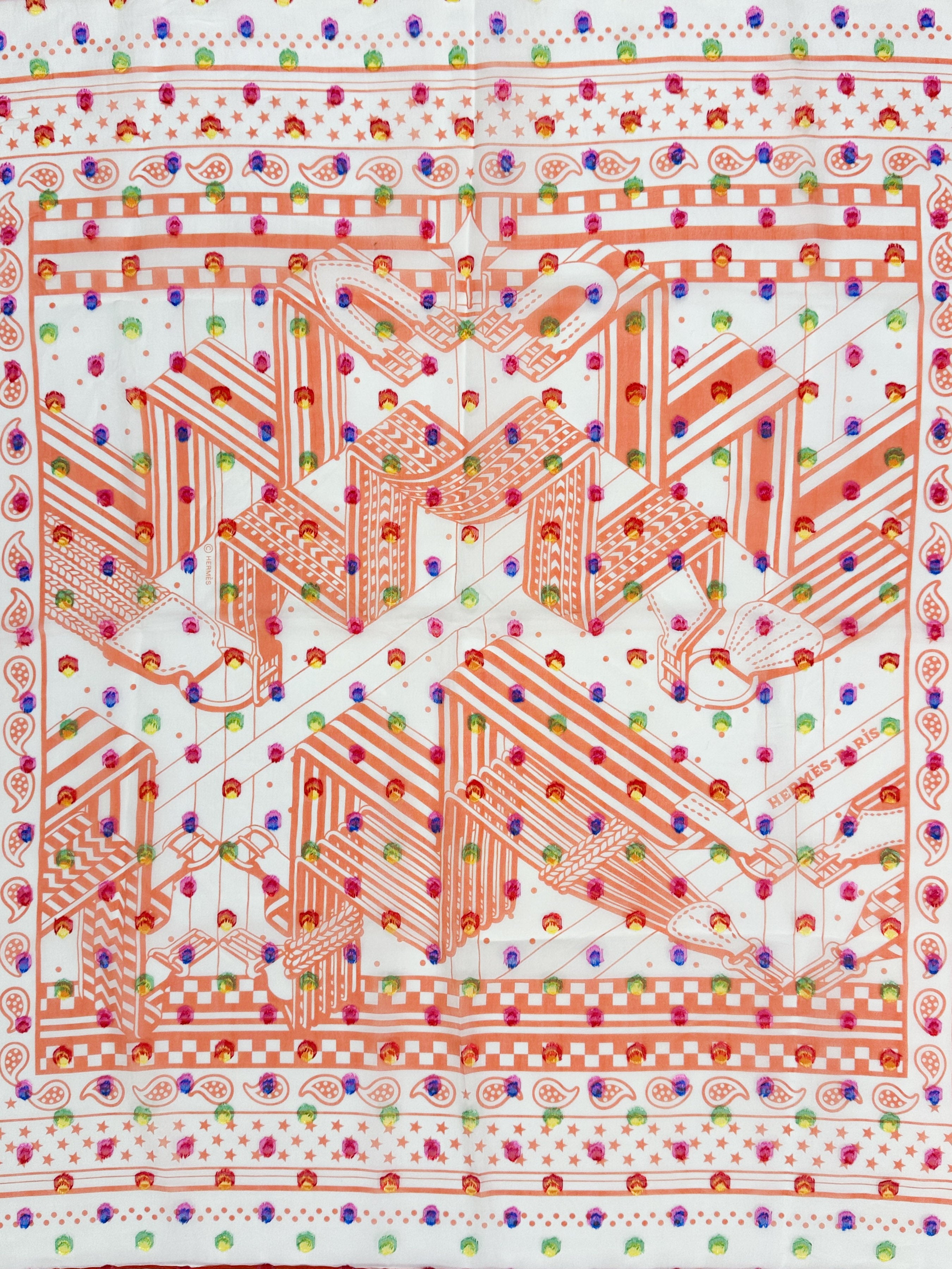 Hermès Sangles en Zig Zag Pois Rainbow Mousseline 60