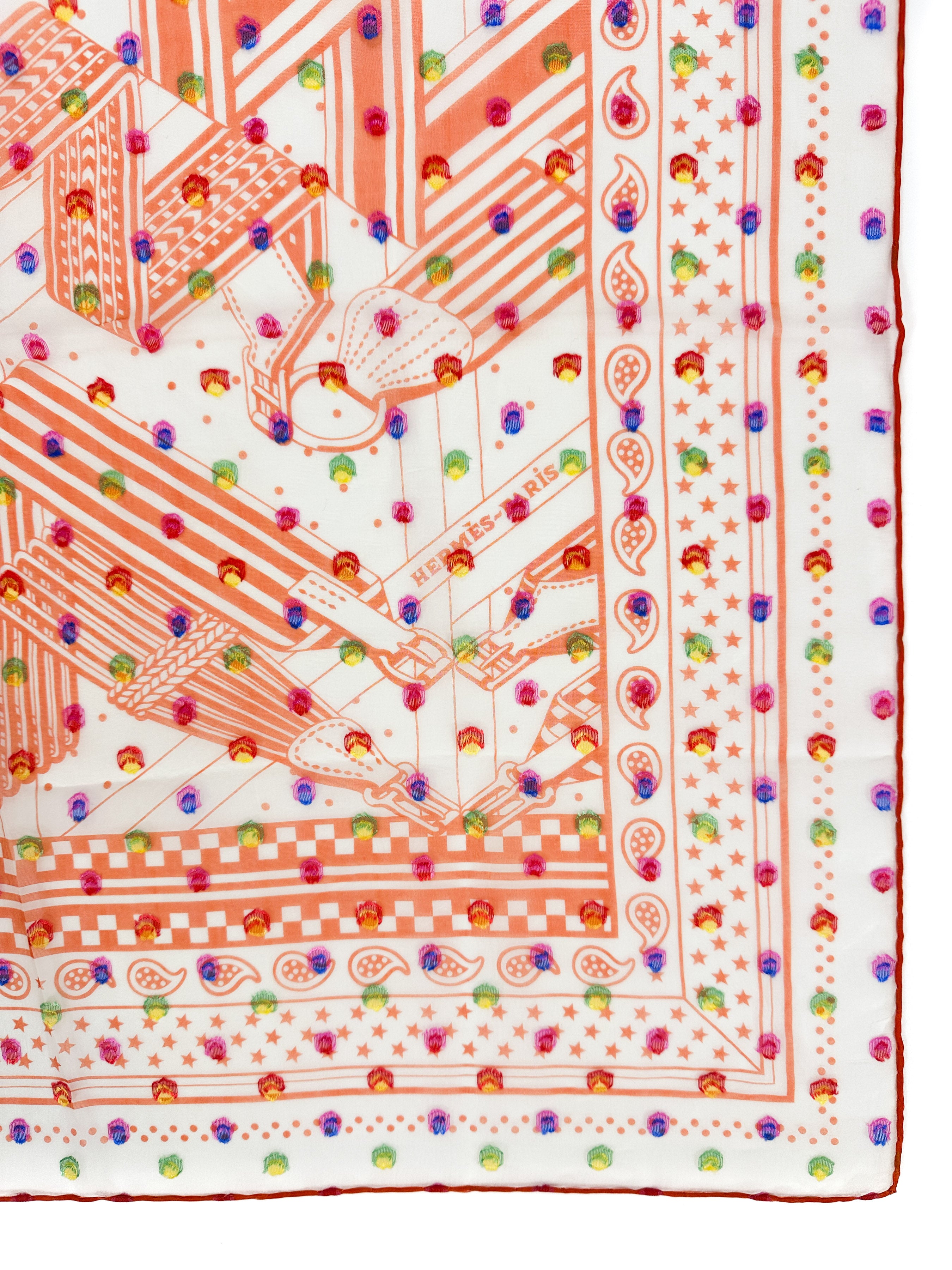 Hermès Sangles en Zig Zag Pois Rainbow Mousseline 60