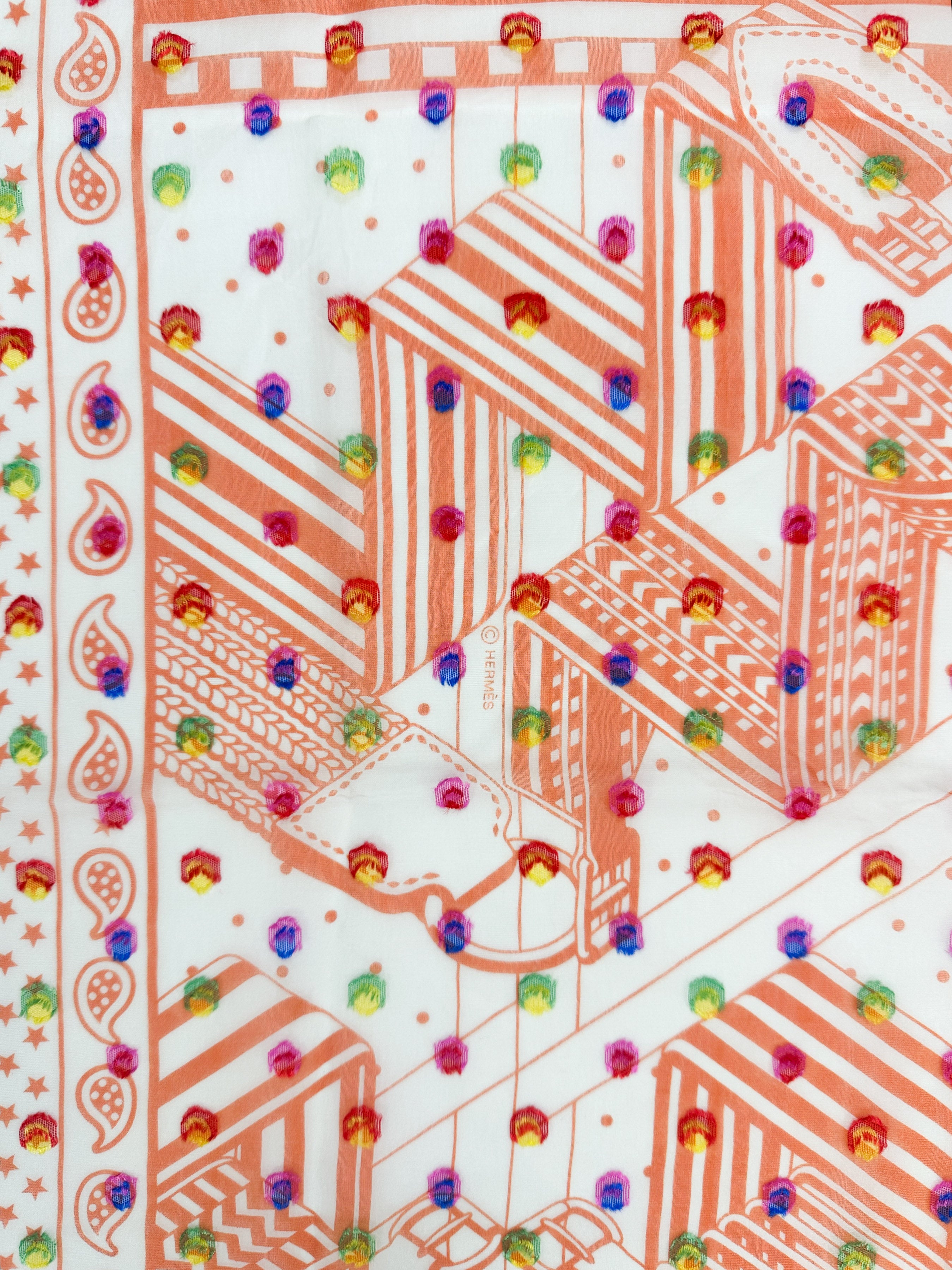 Hermès Sangles en Zig Zag Pois Rainbow Mousseline 60