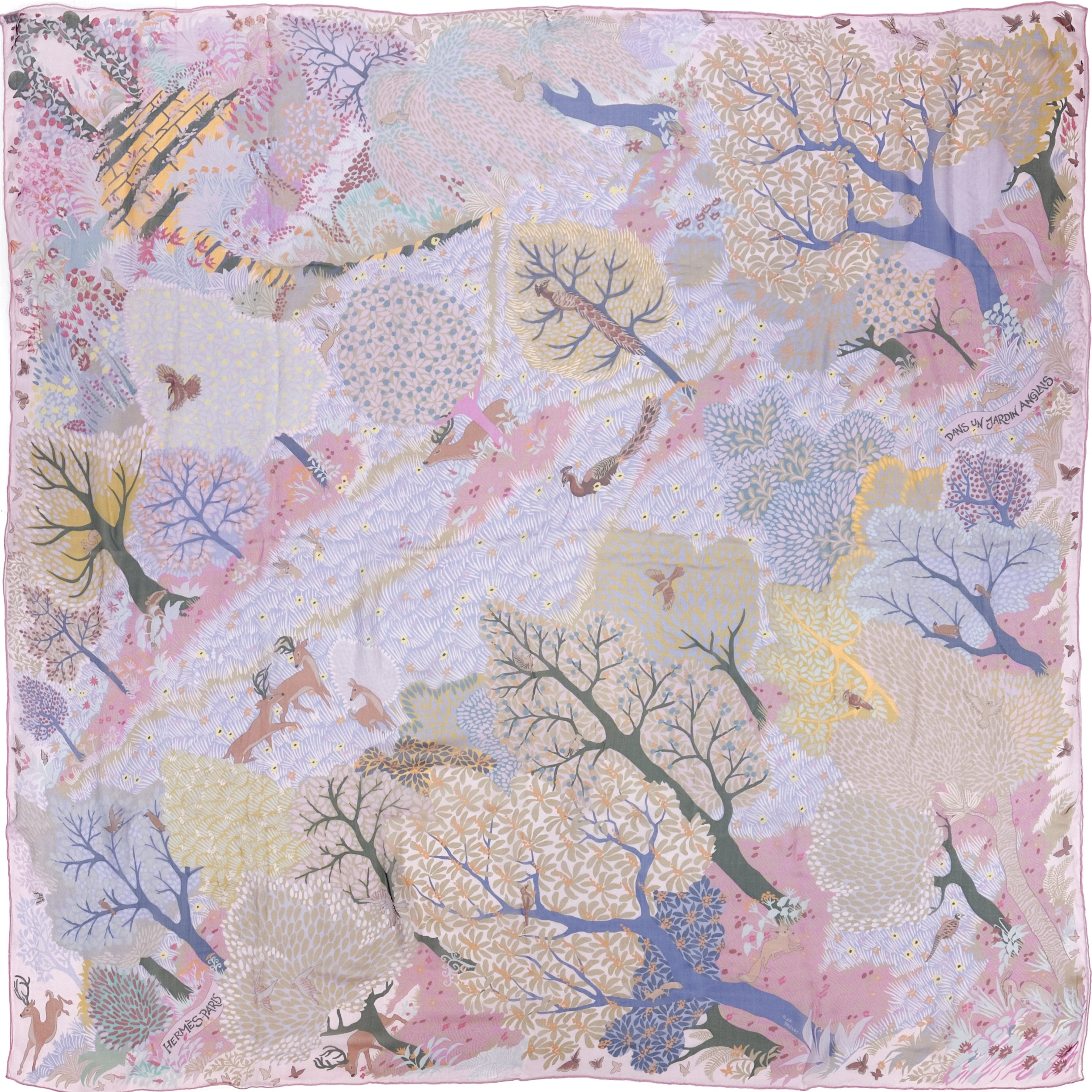 エルメス ショールカレ140 モスリン DANS UN JARDIN ストール Hermès Dans un Jardin Anglais Mousseline 140