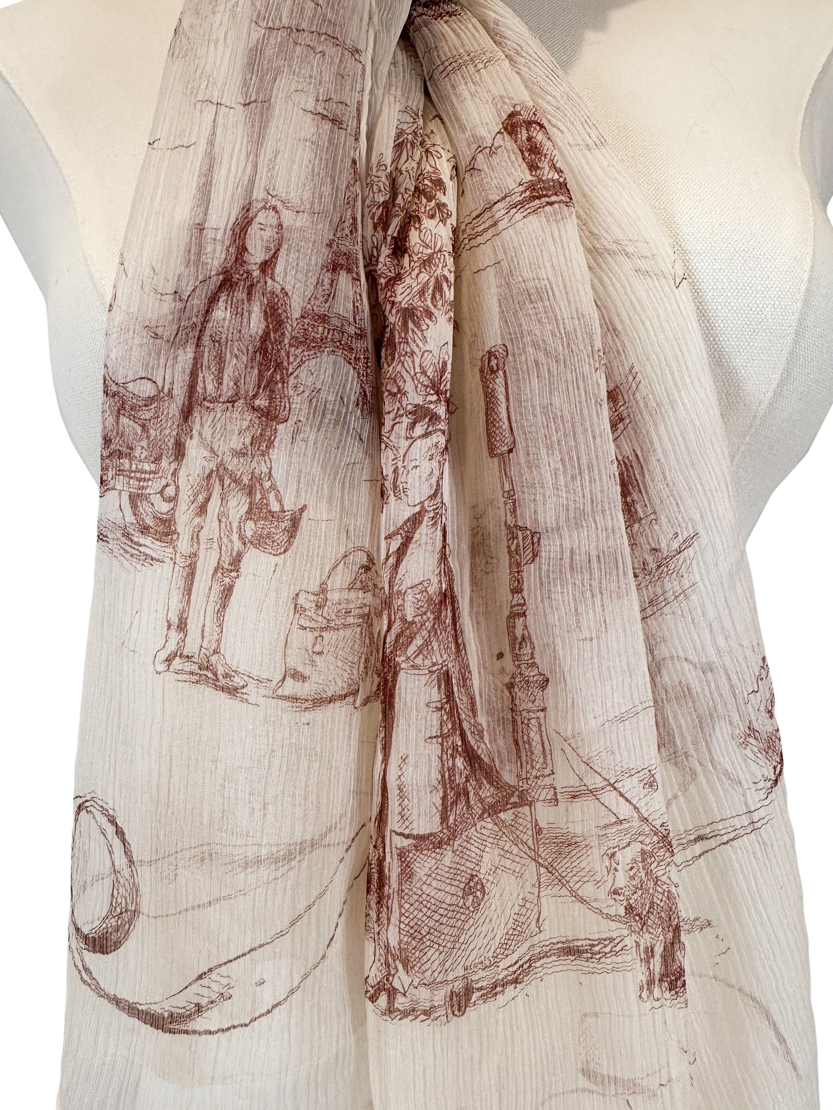 Hermès Toile de Jouy Crinkle Mousseline Shawl