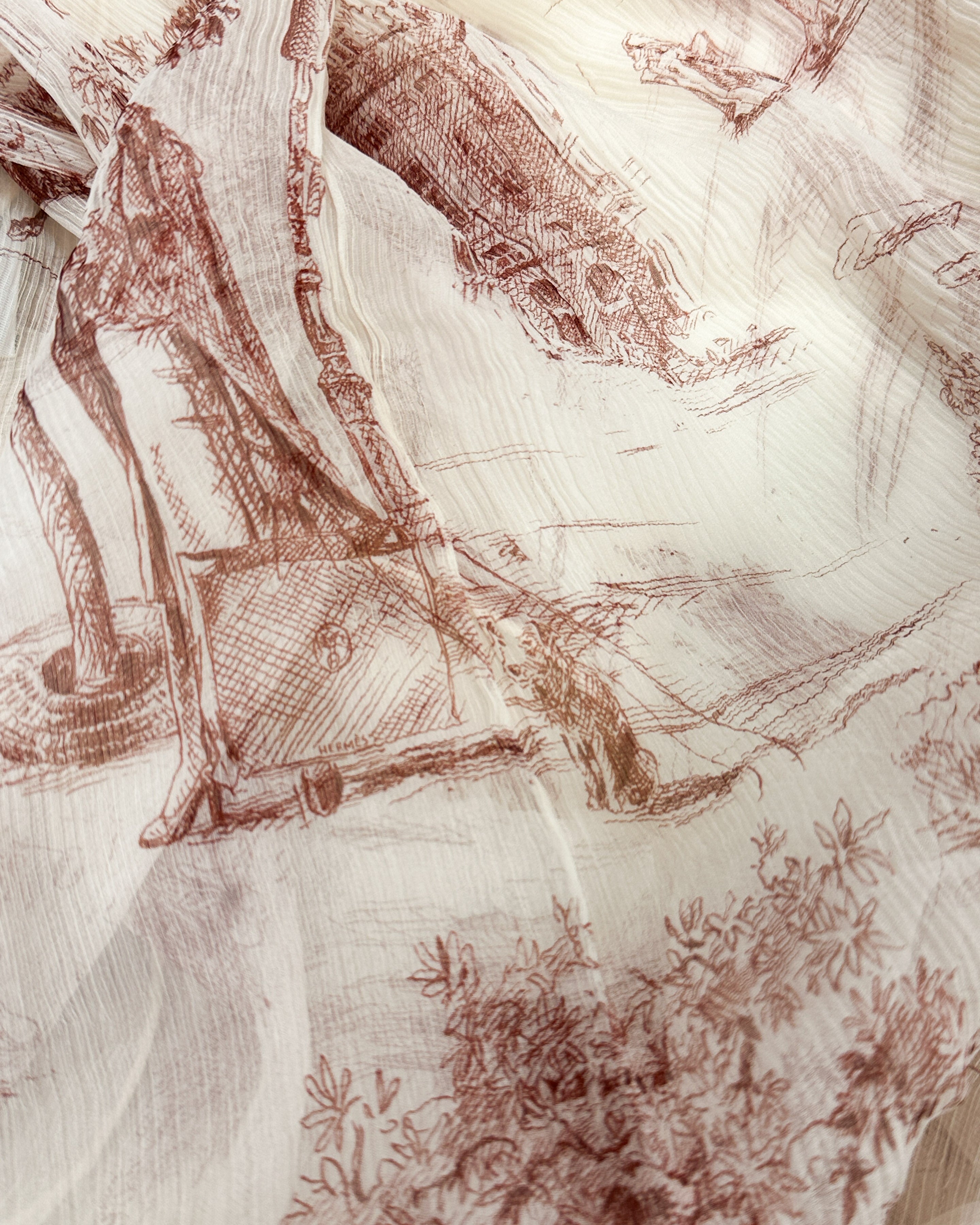 Hermès Toile de Jouy Crinkle Mousseline Shawl