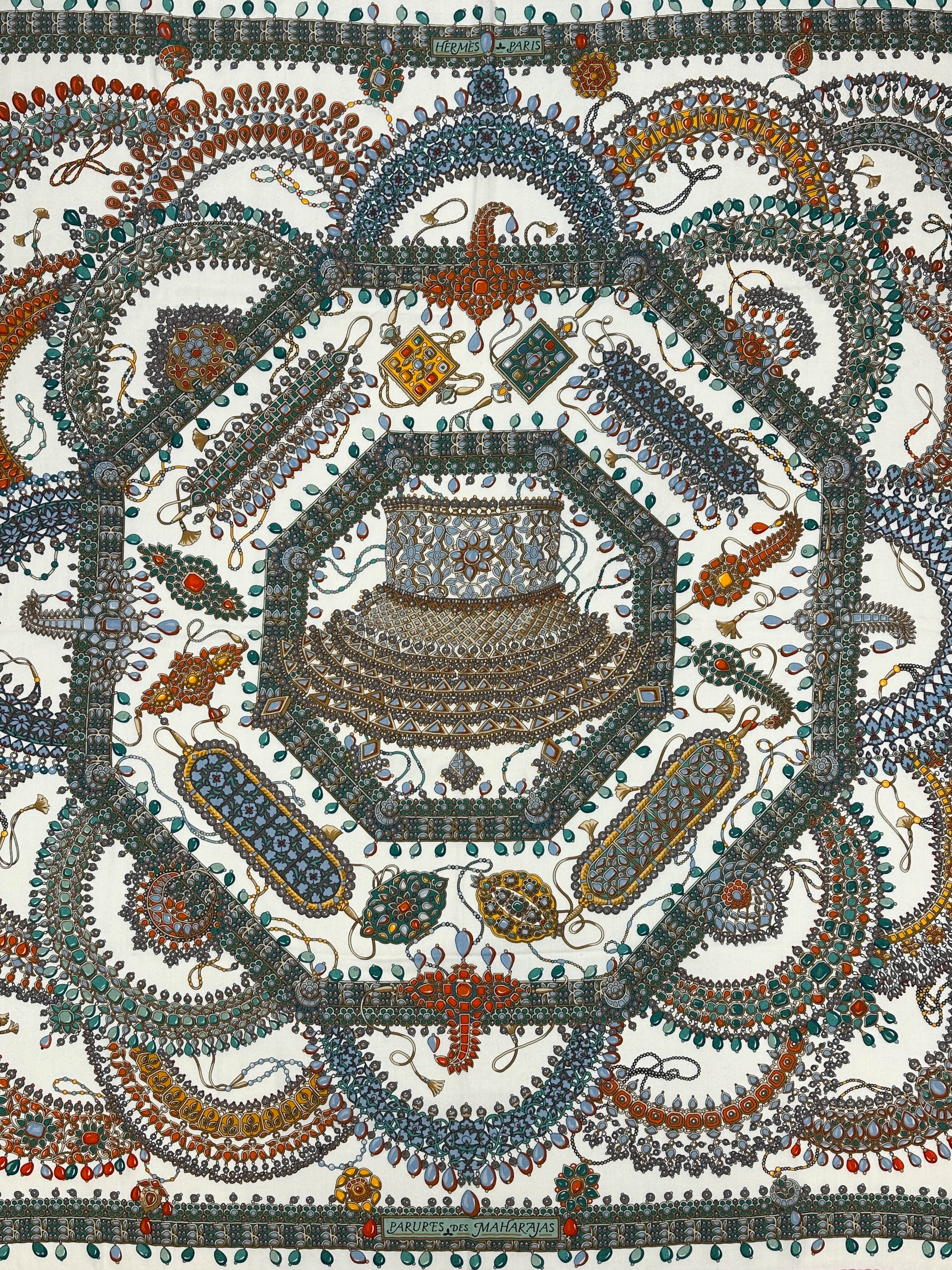 【極美品】HERMES-PARIS マイク柄 Hermès Parures des Maharajas Cashmere Silk 140