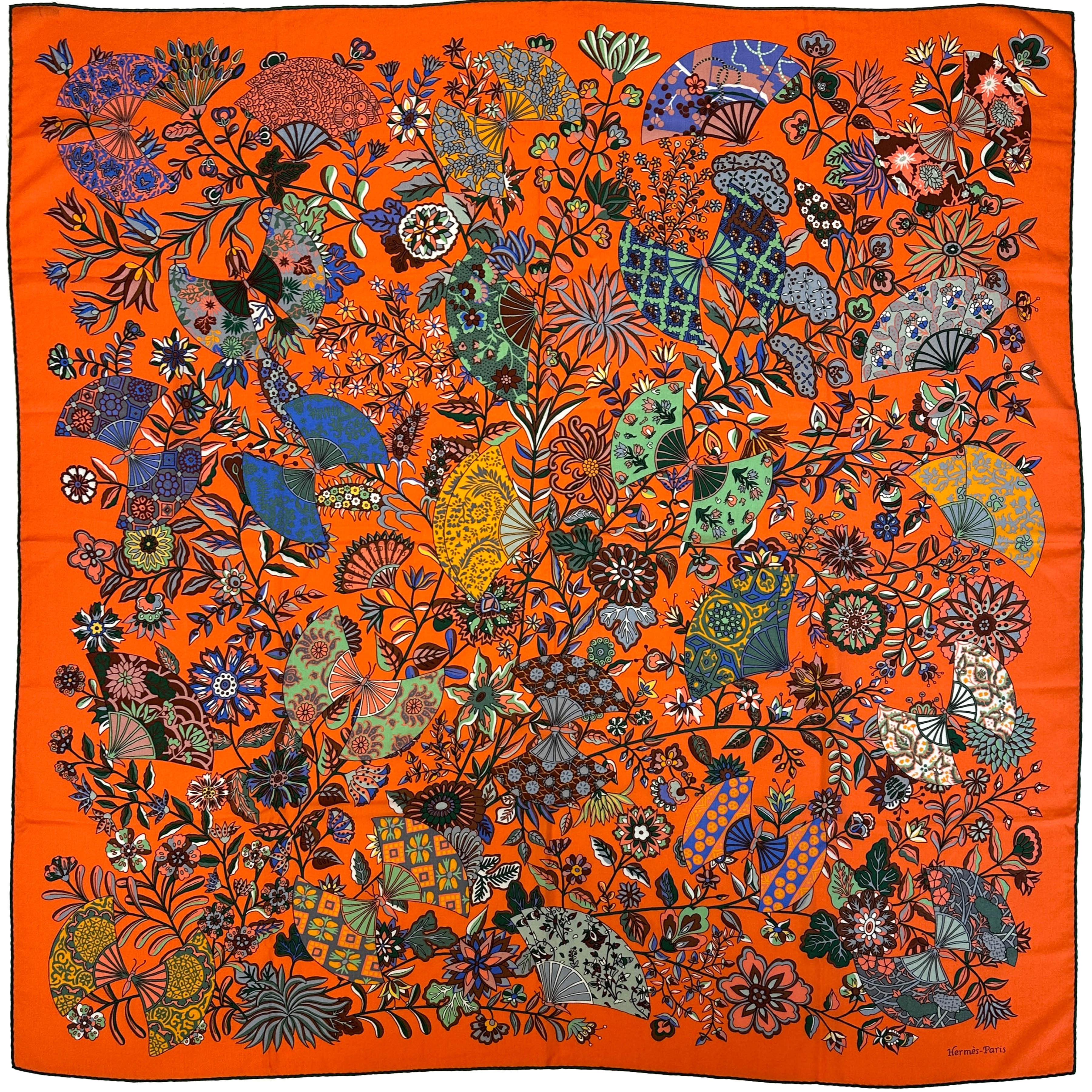Hermès Fleurs et Papillions de Tissues Cashmere Silk 140