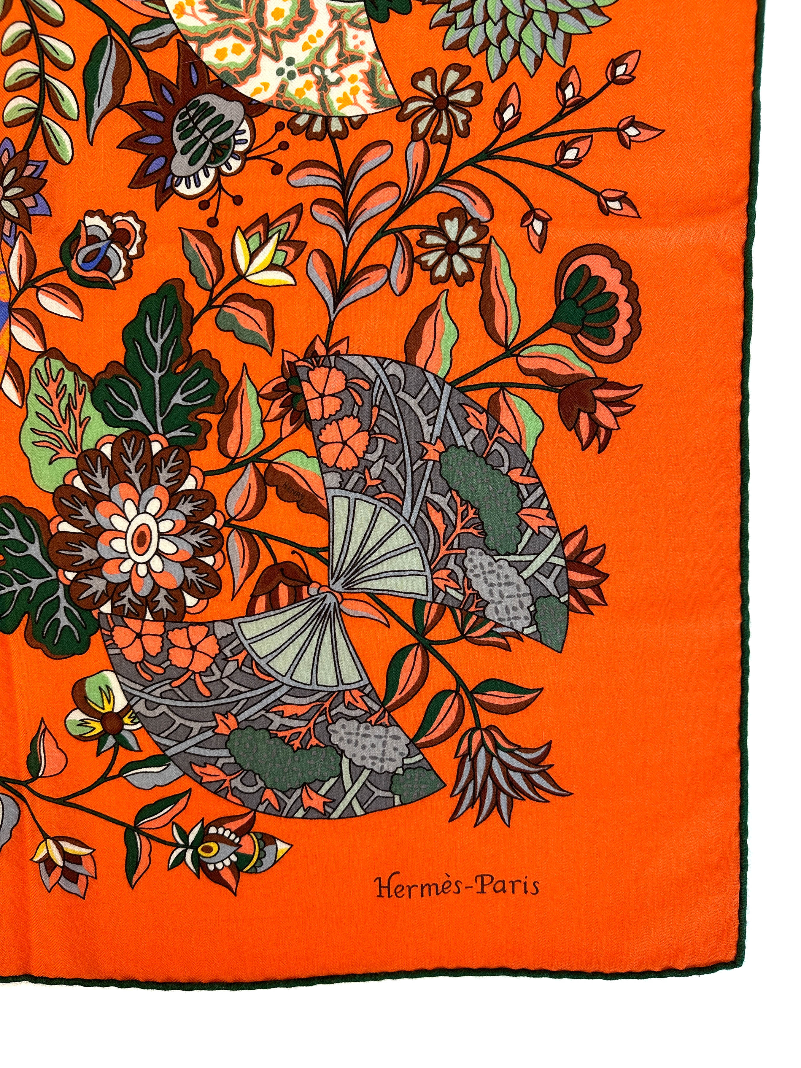 Hermès Fleurs et Papillions de Tissues Cashmere Silk 140