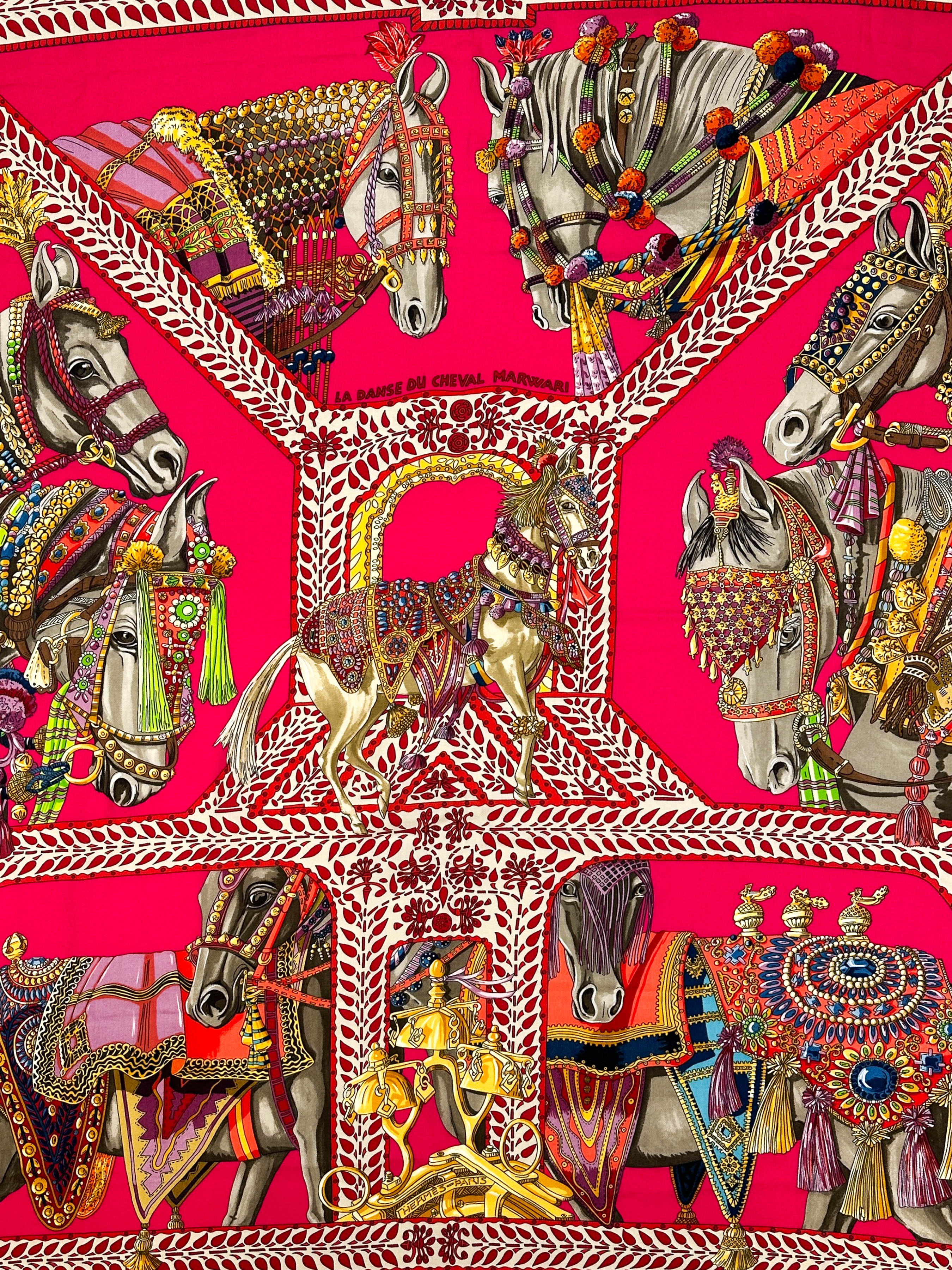 Hermès La Danse du Cheval Marwari Cashmere Silk 140