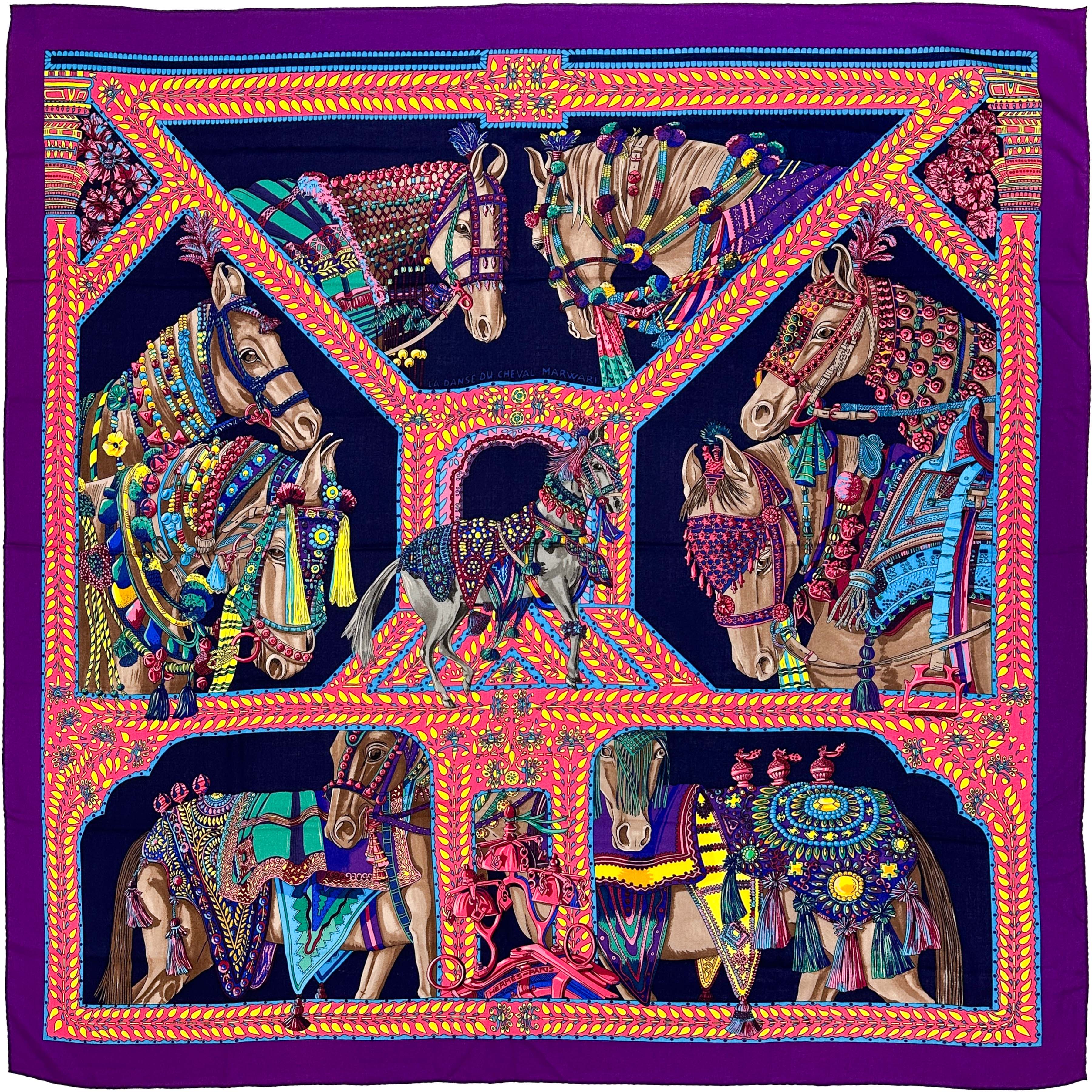 Hermès La Danse du Cheval Marwari Cashmere Silk 140