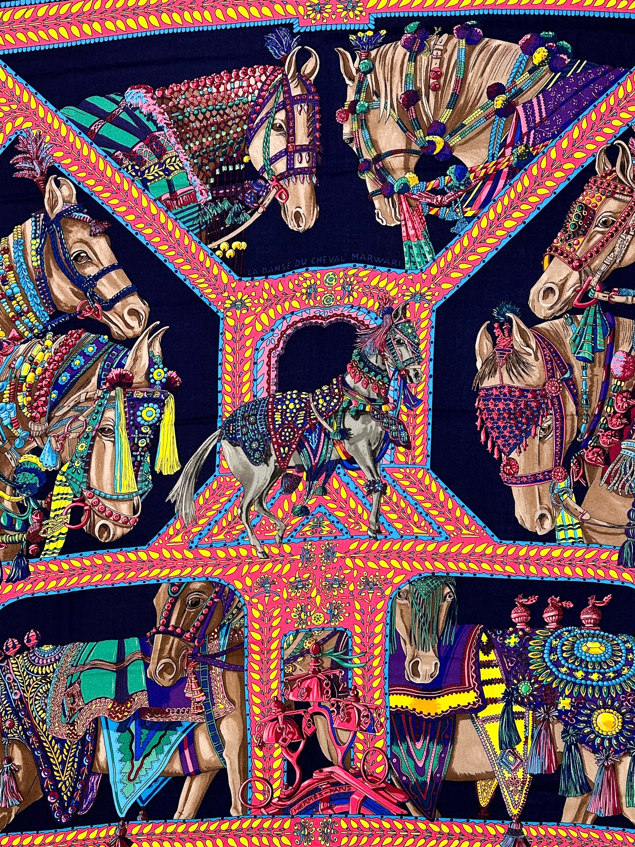 Hermès La Danse du Cheval Marwari Cashmere Silk 140