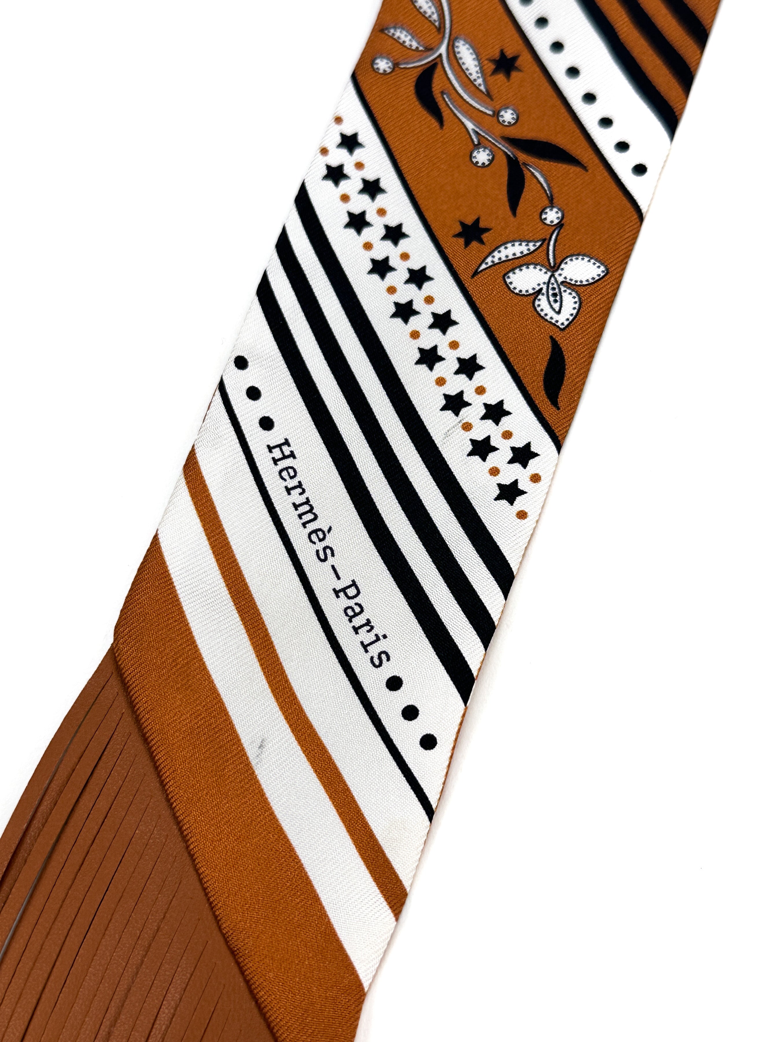 Hermès Festival des Amazones Bandana Folk Leather Fringe Twilly