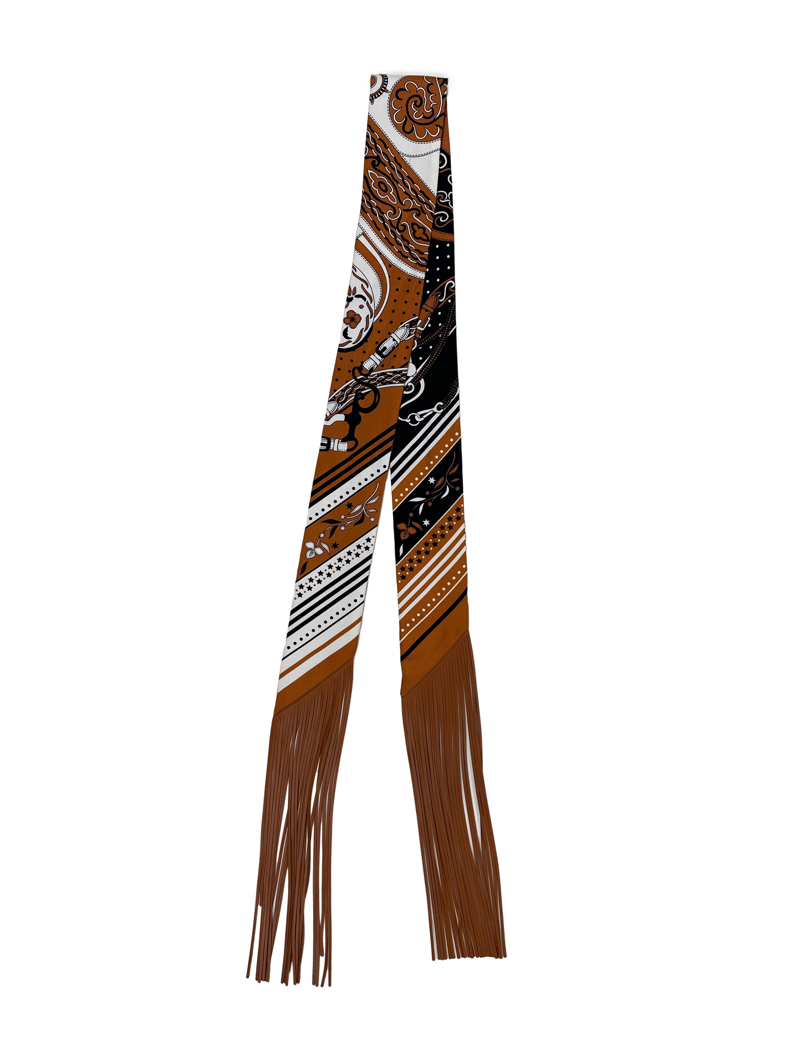 Hermès Festival des Amazones Bandana Folk Leather Fringe Twilly