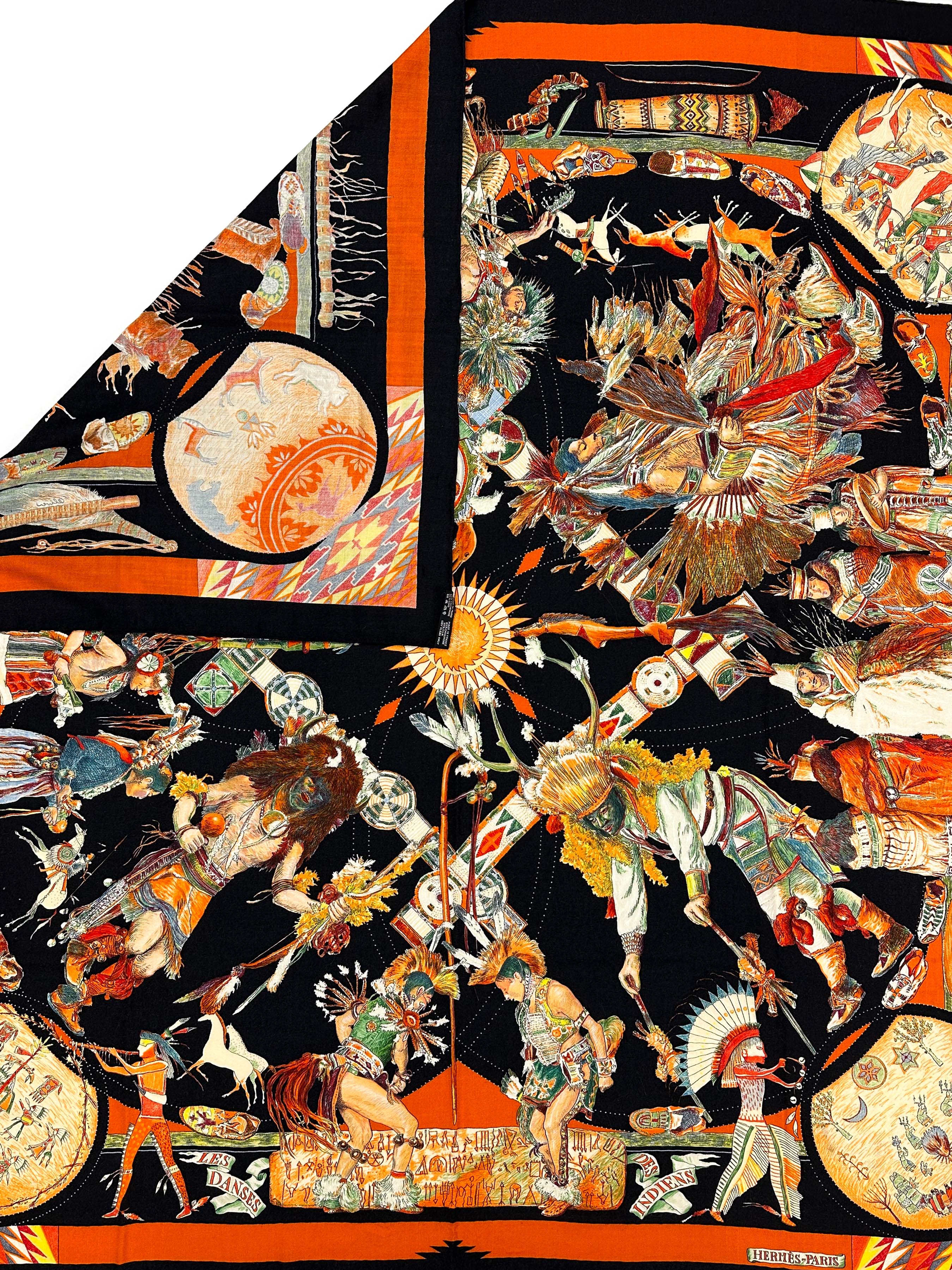 F*i様 HERMÈS ダンスデザイン シルクハンカチ 90cm Hermès Les Danses des Indiens Cashmere Silk 140