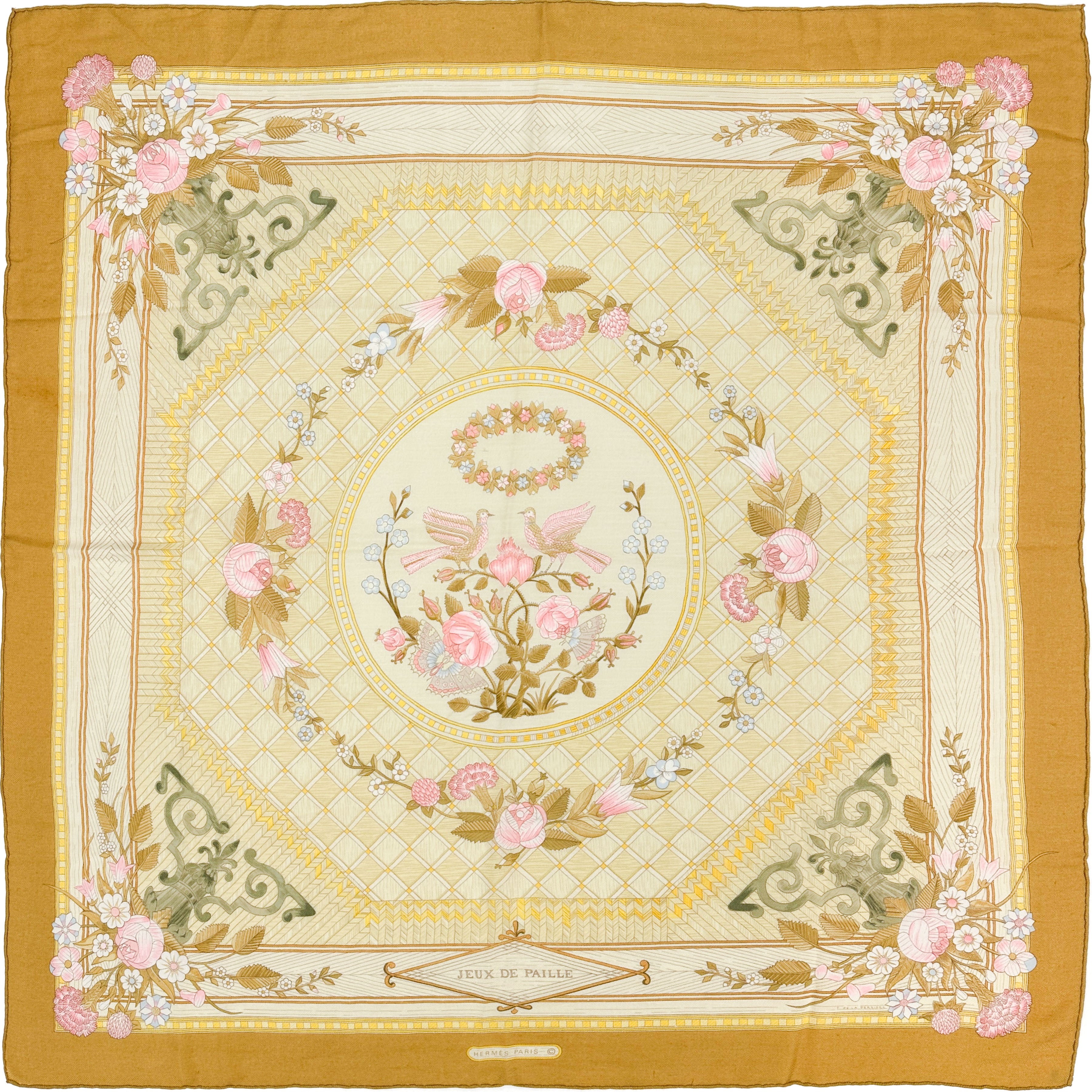 HERMES エルメス スカーフ JEUX DE PAILLE Hermès Jeux de Paille Cashmere Silk 90