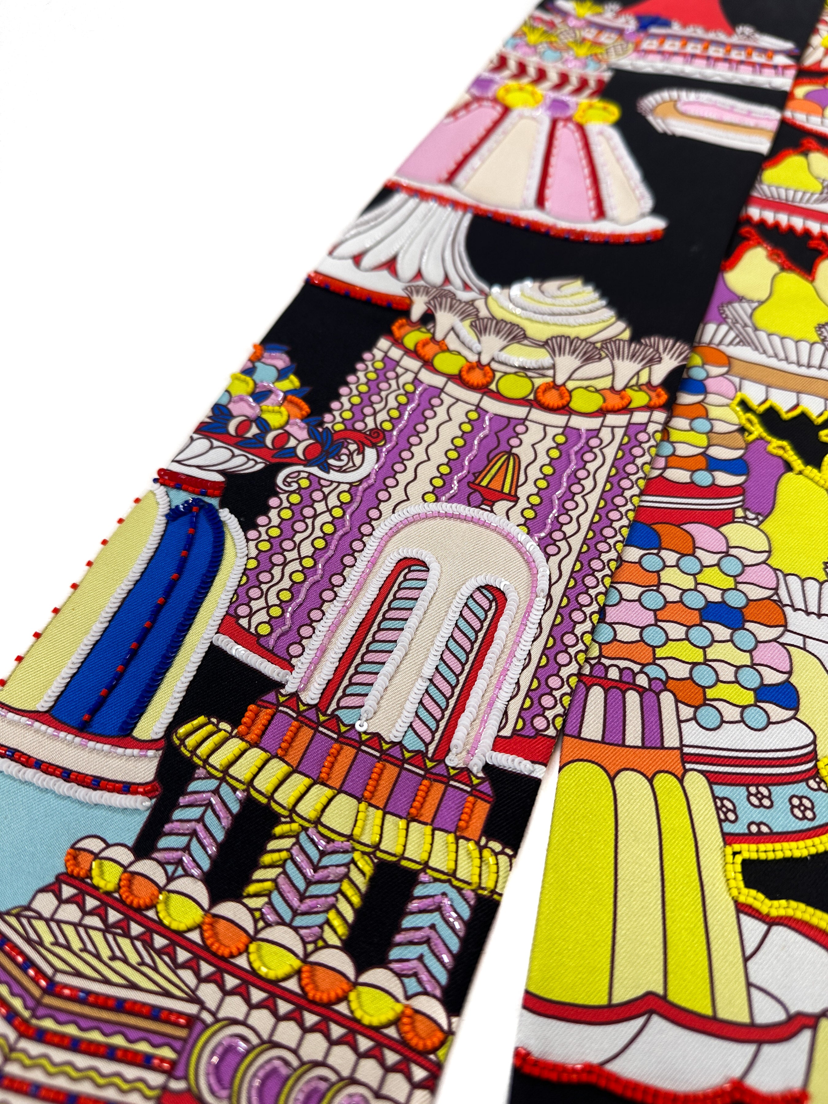 Hermès *Exceptional* La Pâtisserie Française Shiny Beaded Maxi Twilly Slim