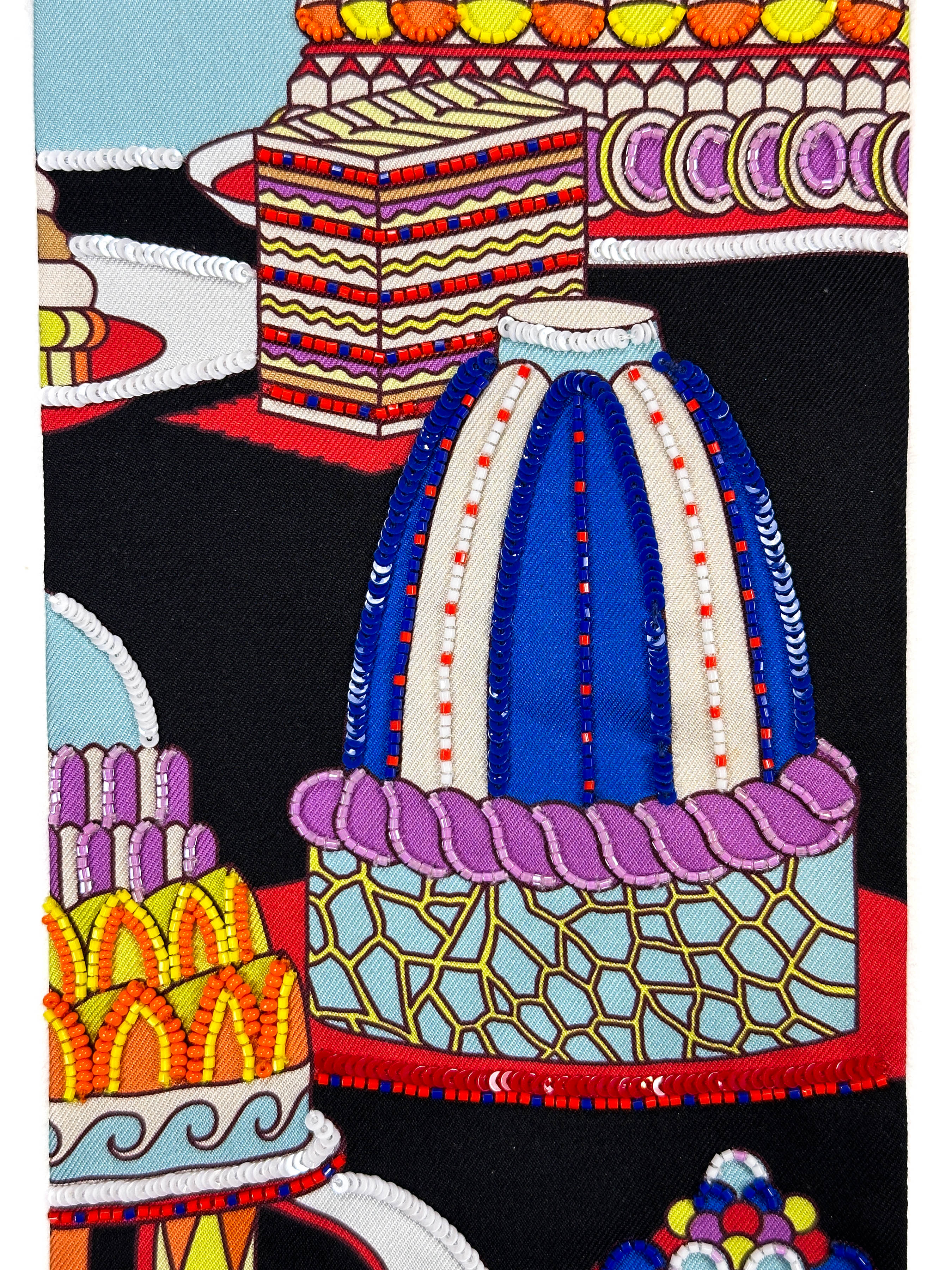 Hermès *Exceptional* La Pâtisserie Française Shiny Beaded Maxi Twilly Slim